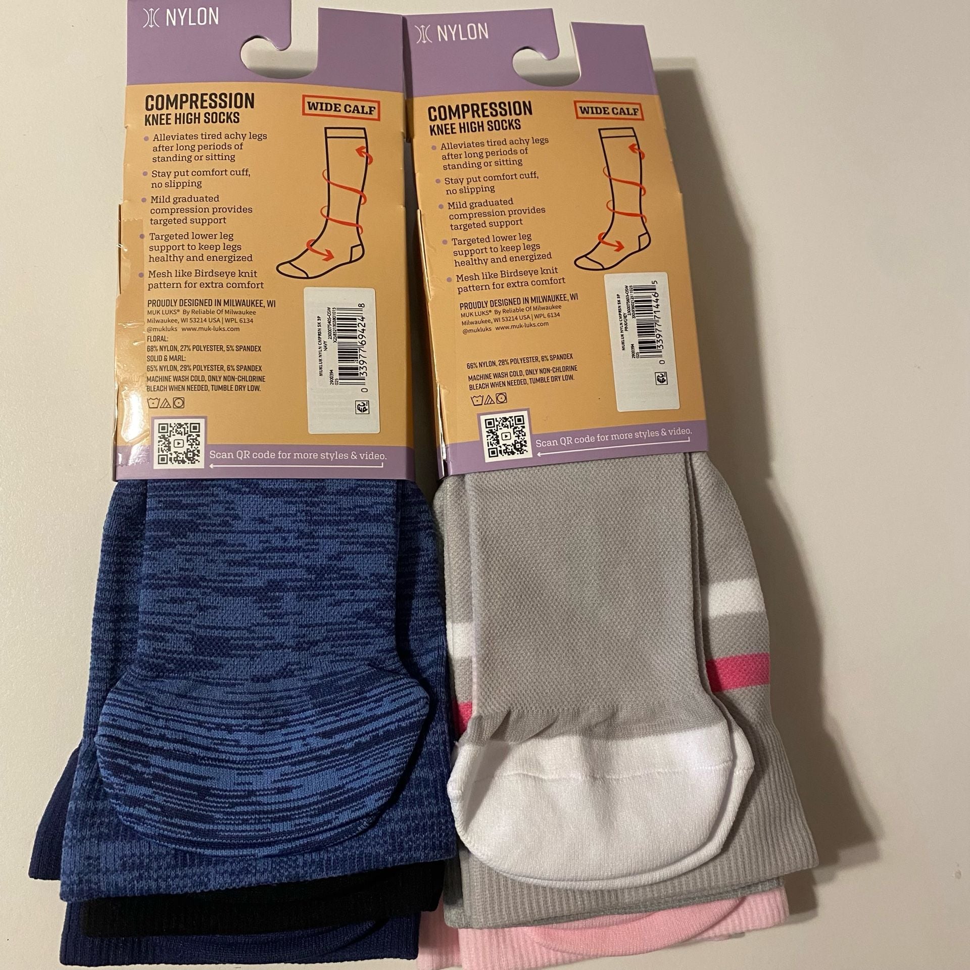 Muk Luks Compression Knee High Socks Size 6-10 Wide Calf 3-Pack bundle total of 6 socks new 2