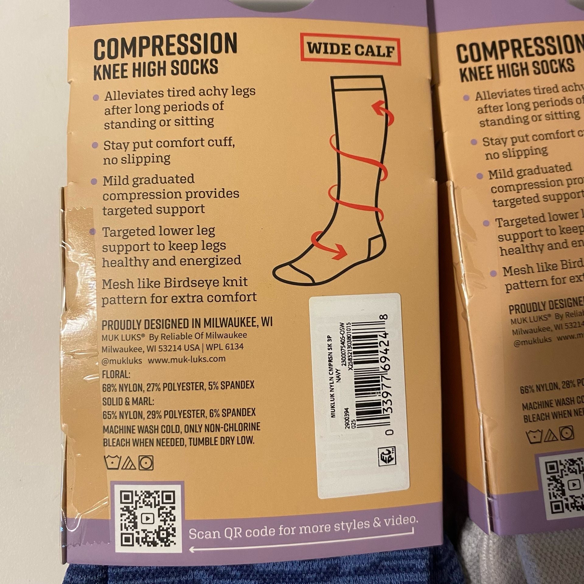 Muk Luks Compression Knee High Socks Size 6-10 Wide Calf 3-Pack bundle total of 6 socks new 3