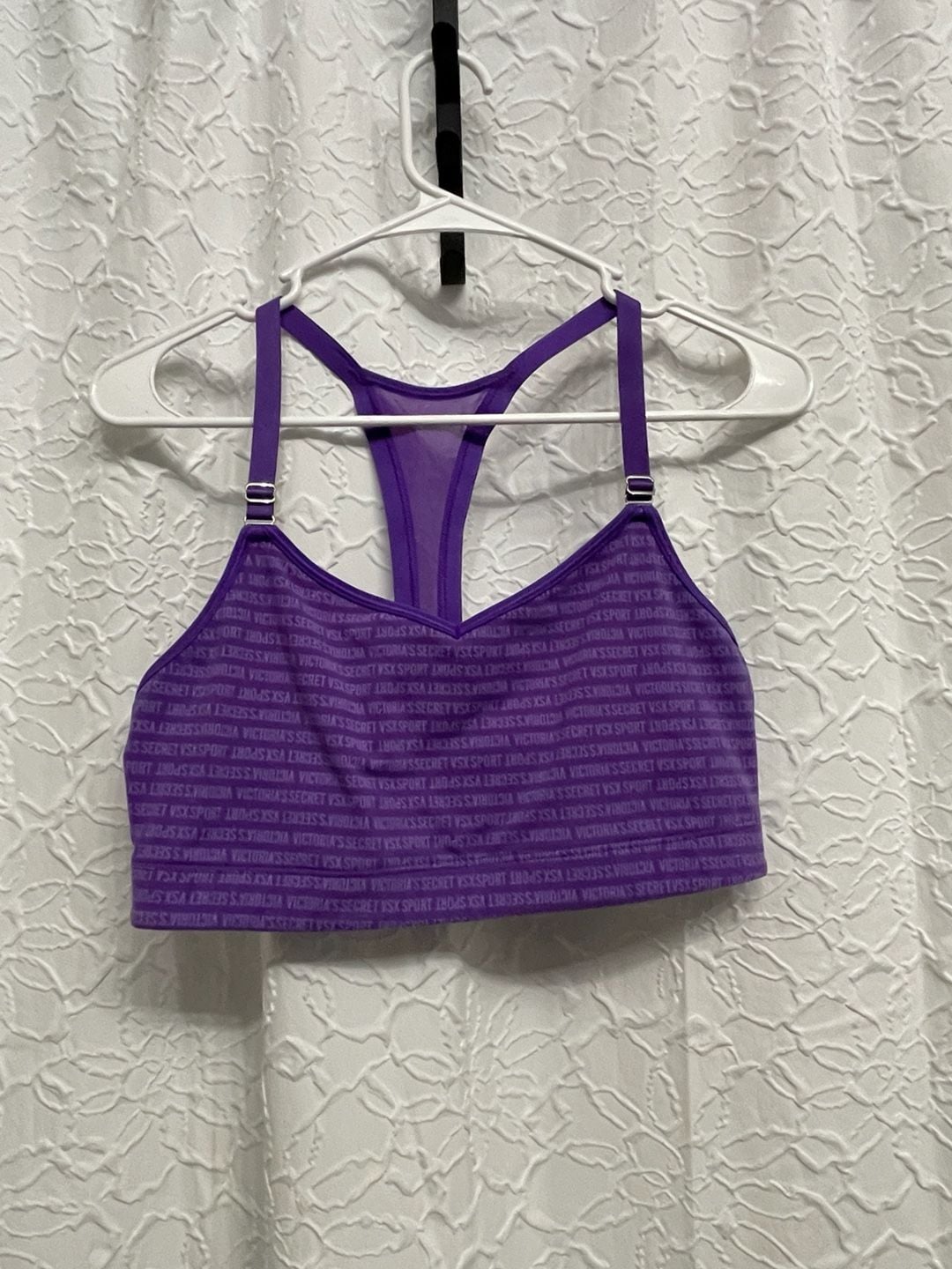 Victorias Secret VSX Sport The Player Purple Logo Racerback Sports Bra Large 2