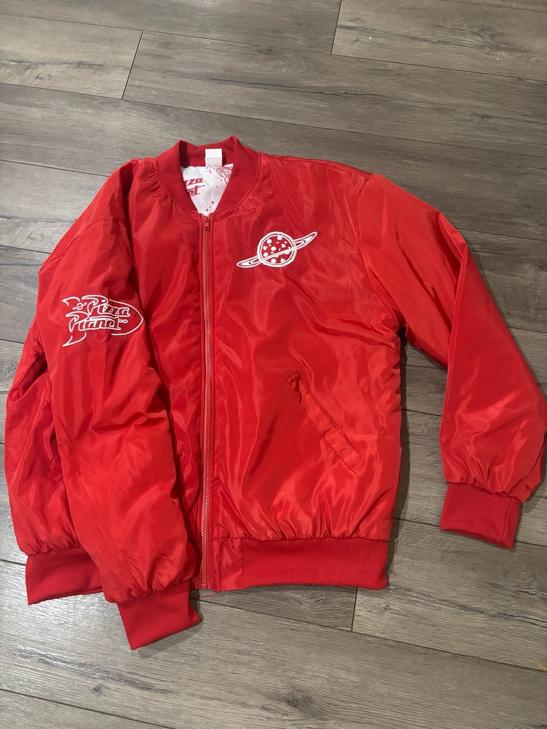 Disney Pixar Toy Story Pizza Planet Bomber Jacket Size L Red 2