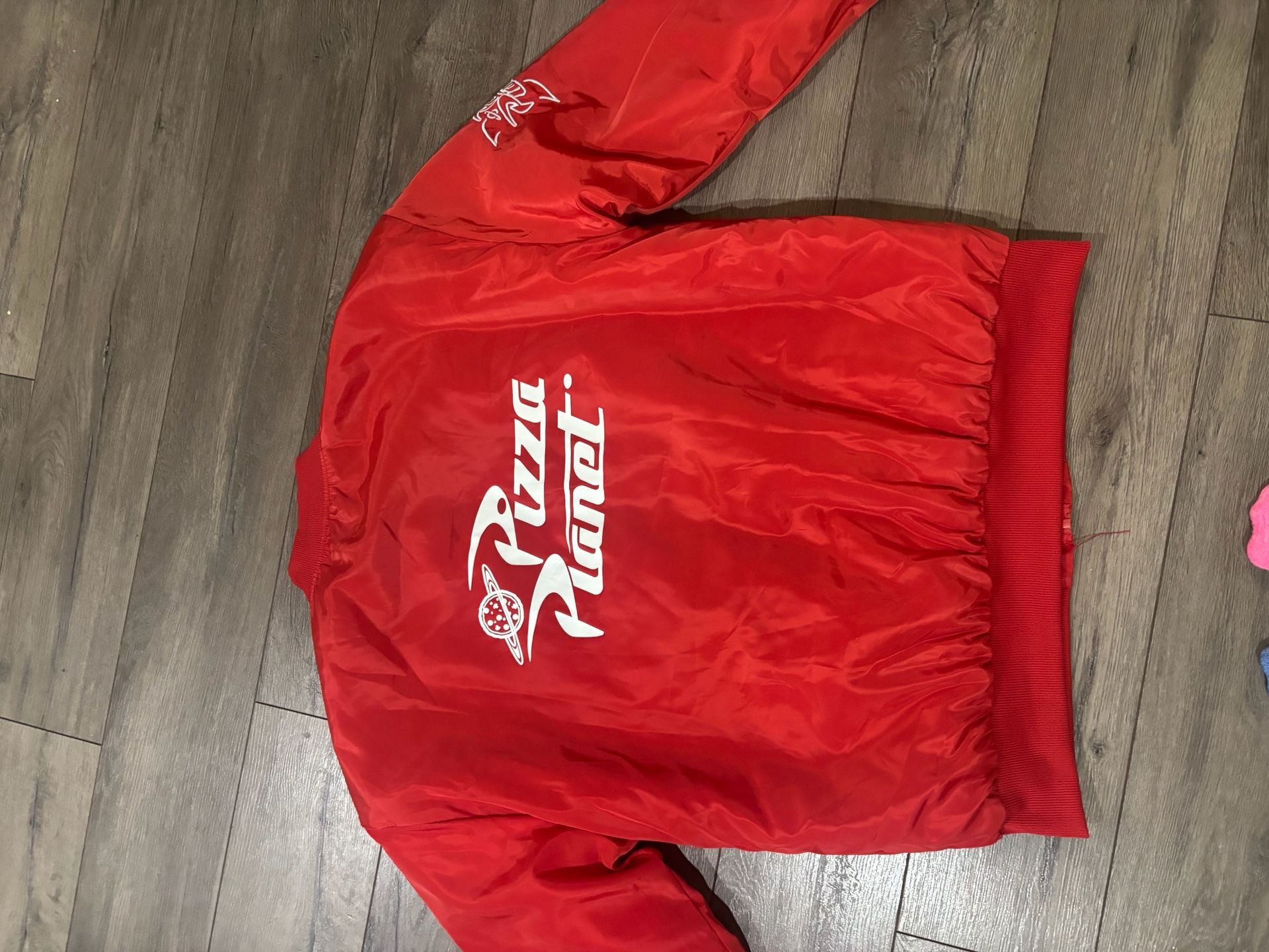 Disney Pixar Toy Story Pizza Planet Bomber Jacket Size L Red 6