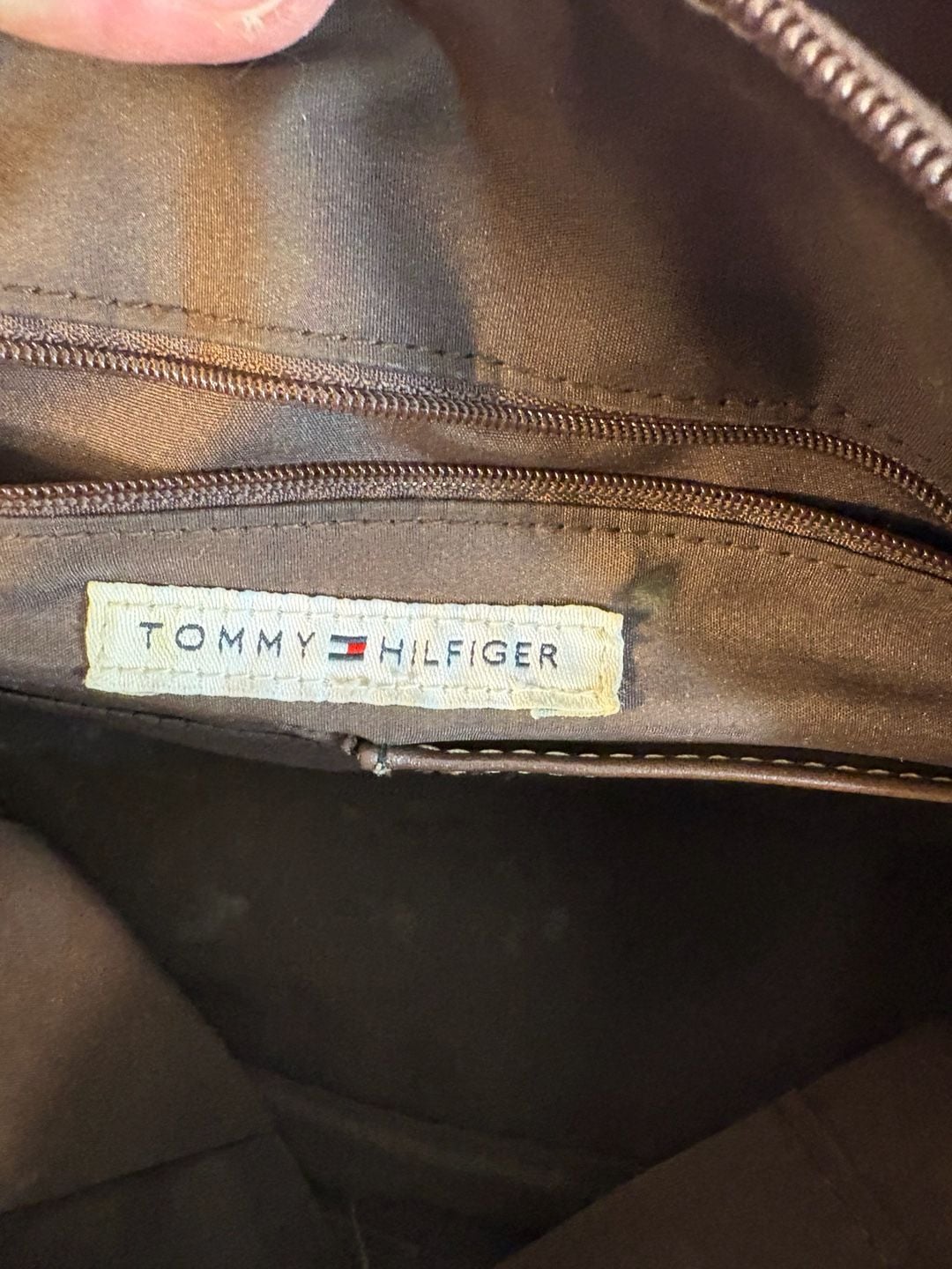 Tommy Hilfiger Purple Faux Suede Handbag Striped Webbing Strap Satchel 5