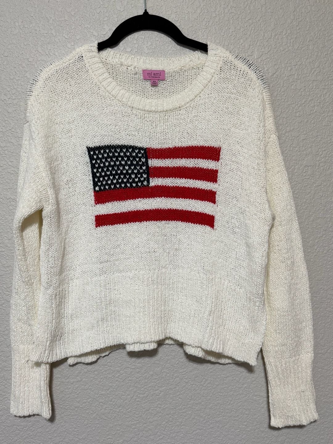 mi ami for francesca's US Flag Sweater Size XS White Red Blue 2