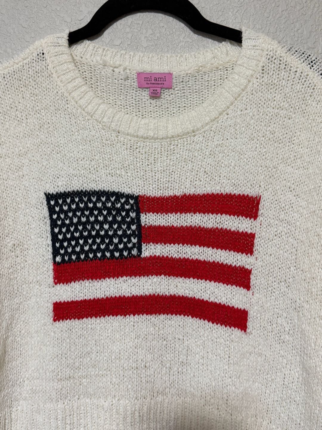 mi ami for francesca's US Flag Sweater Size XS White Red Blue 4