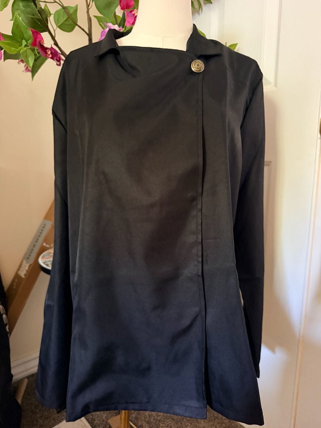 Unbranded Asymmetric Button Blouse Size XL Black Long Sleeve Top 2