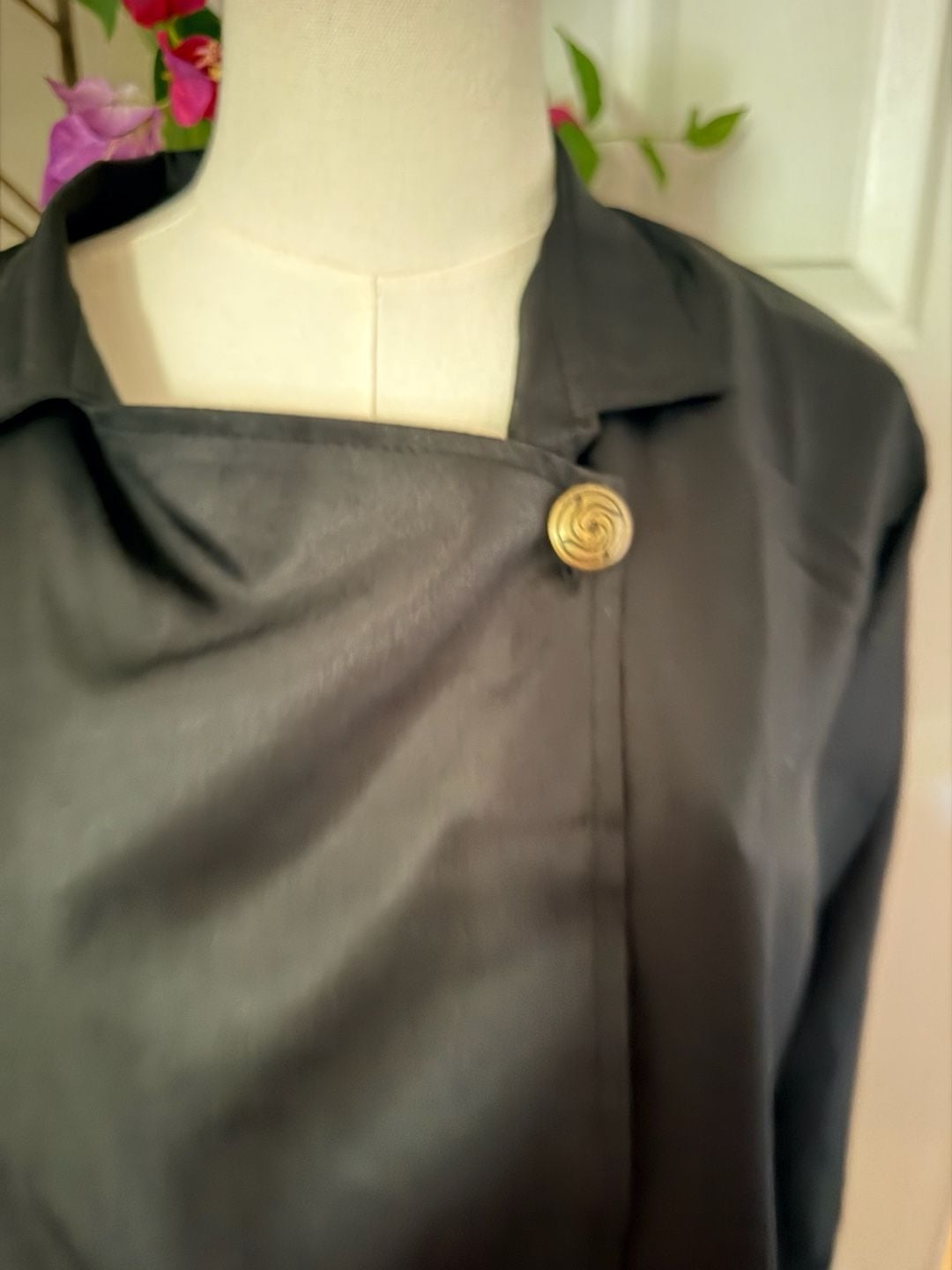 Unbranded Asymmetric Button Blouse Size XL Black Long Sleeve Top 3