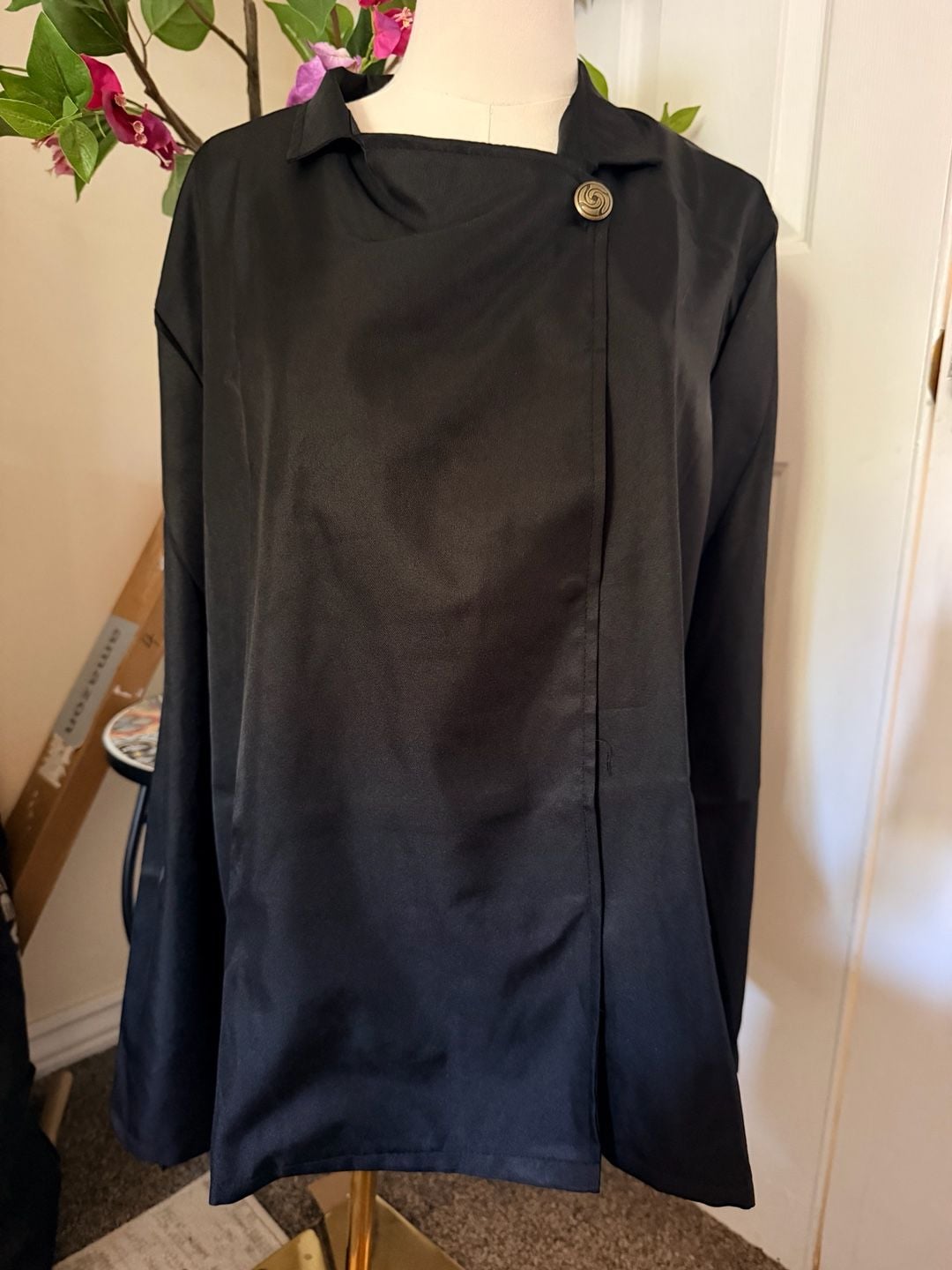 Unbranded Asymmetric Button Blouse Size XL Black Long Sleeve Top 4