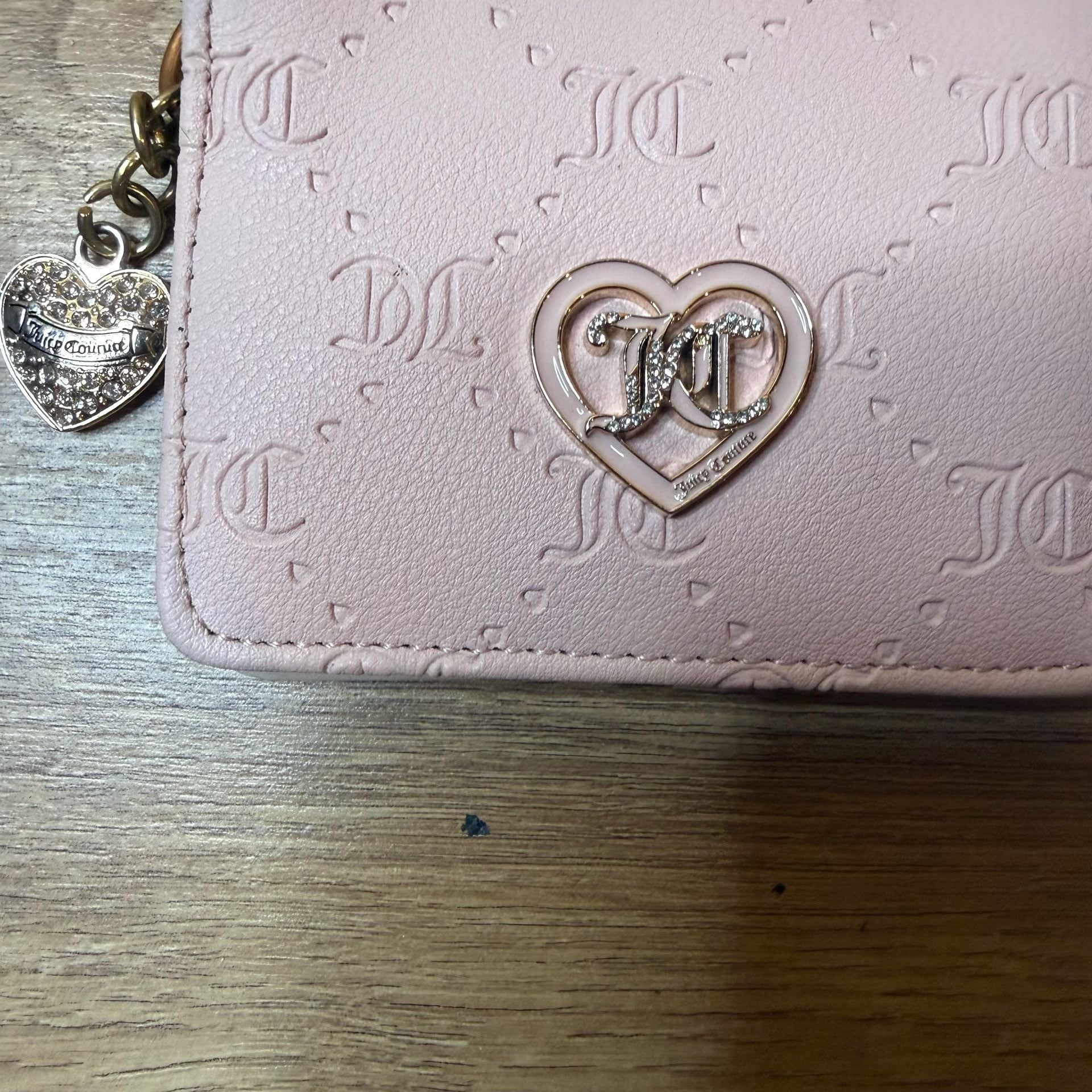 Juicy Couture Pink Monogram Heart Charm Card Holder Wallet 4