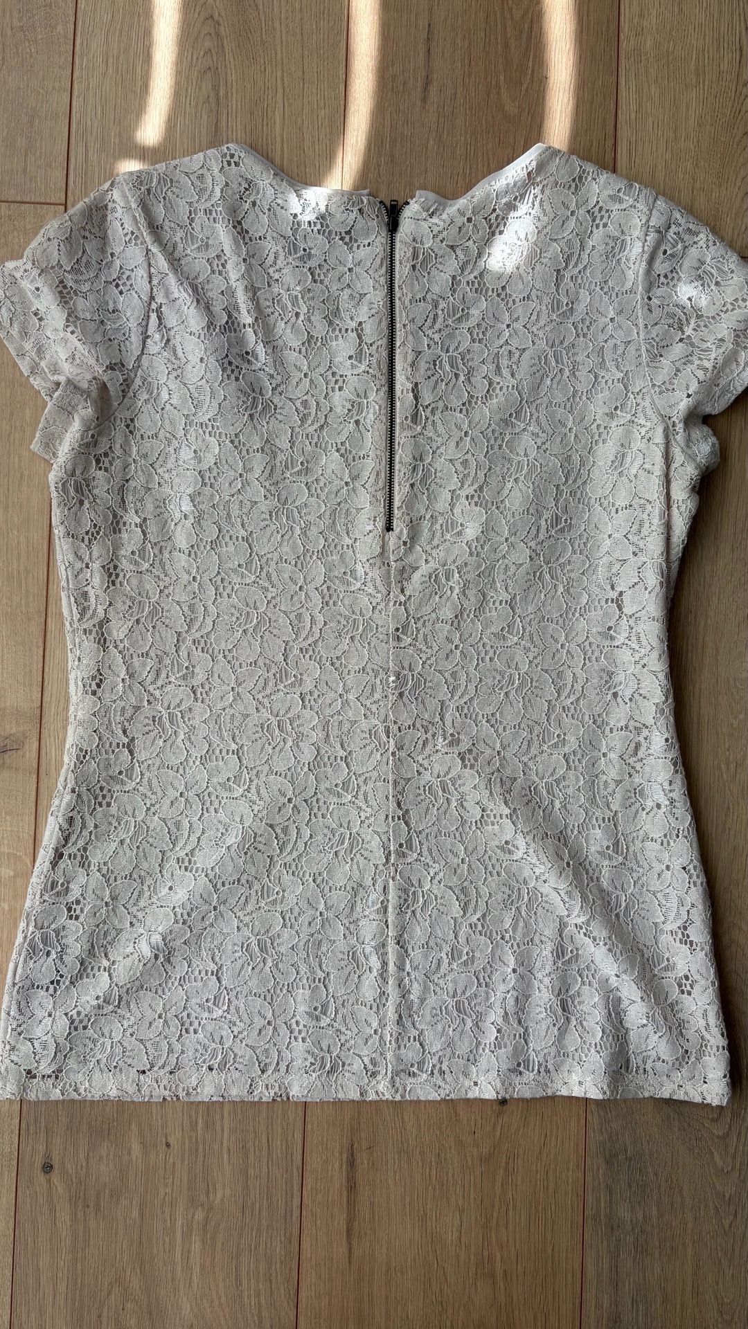 White House Black Market Lace Blouse Size M Ivory Short Sleeve Scoop 5