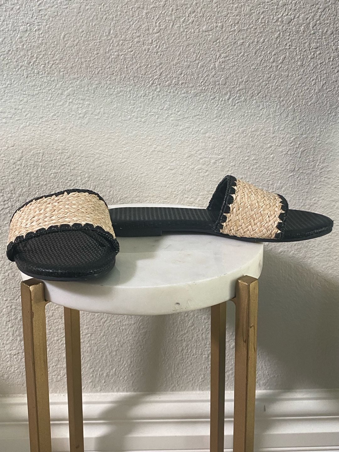 Mtzyoa Women Flat Slide Sandals Straw Raffia Black Slides 2