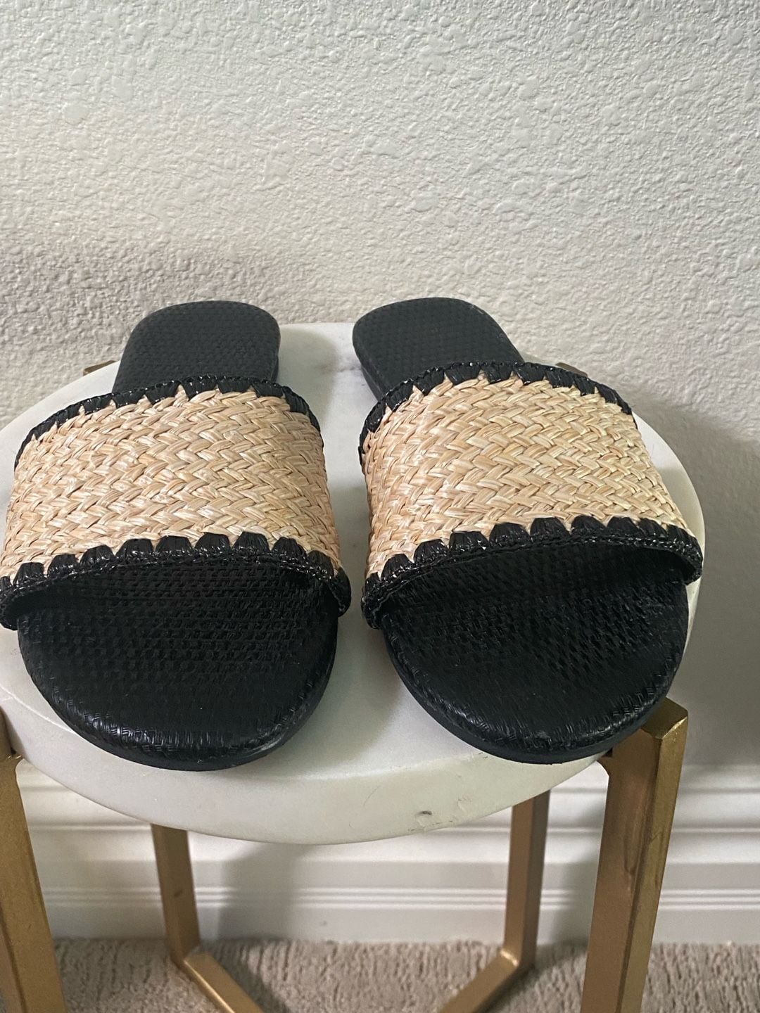 Mtzyoa Women Flat Slide Sandals Straw Raffia Black Slides 3