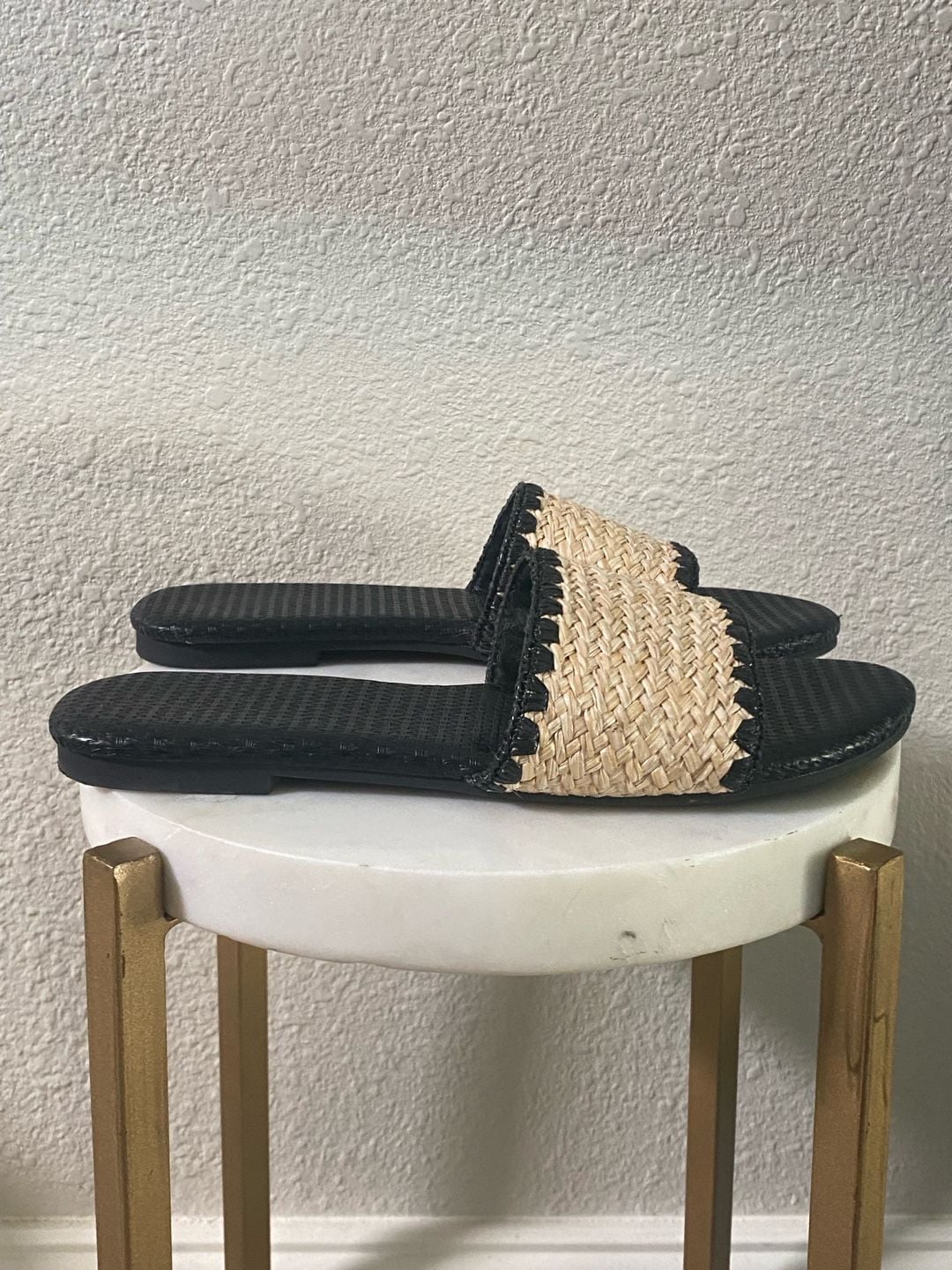 Mtzyoa Women Flat Slide Sandals Straw Raffia Black Slides 5