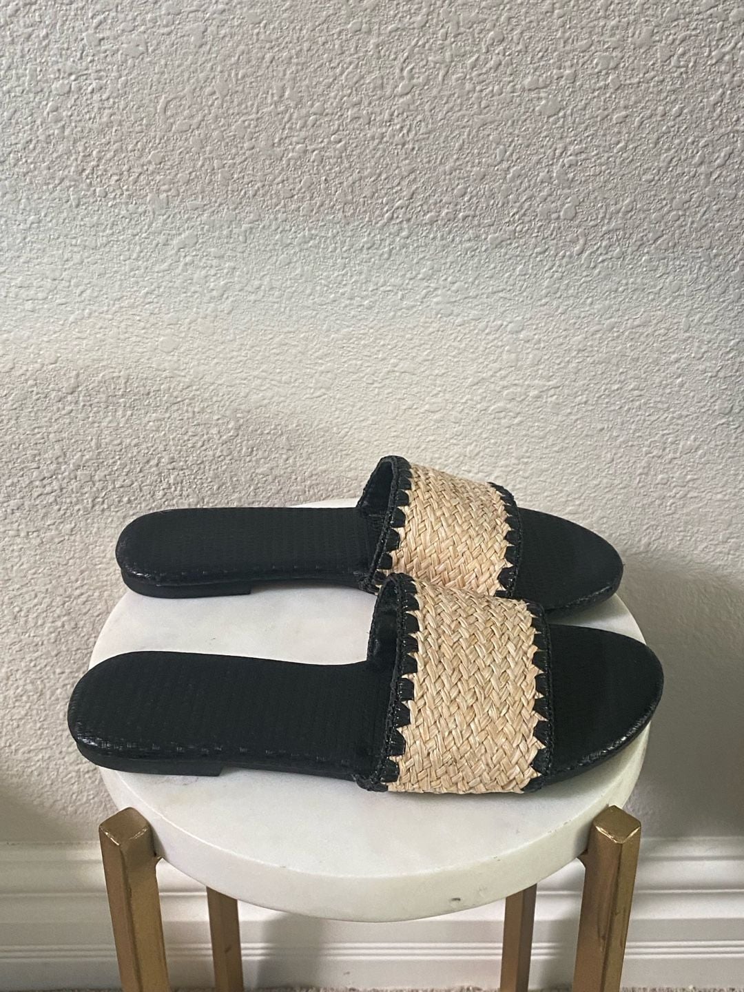Mtzyoa Women Flat Slide Sandals Straw Raffia Black Slides 6