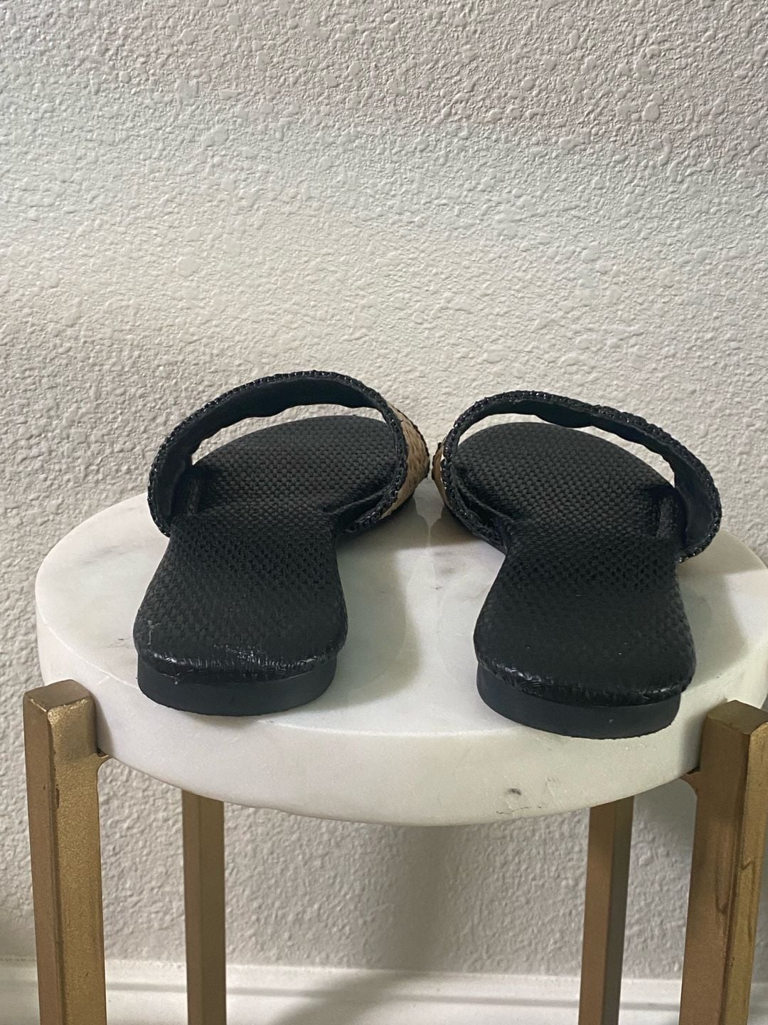 Mtzyoa Women Flat Slide Sandals Straw Raffia Black Slides 7