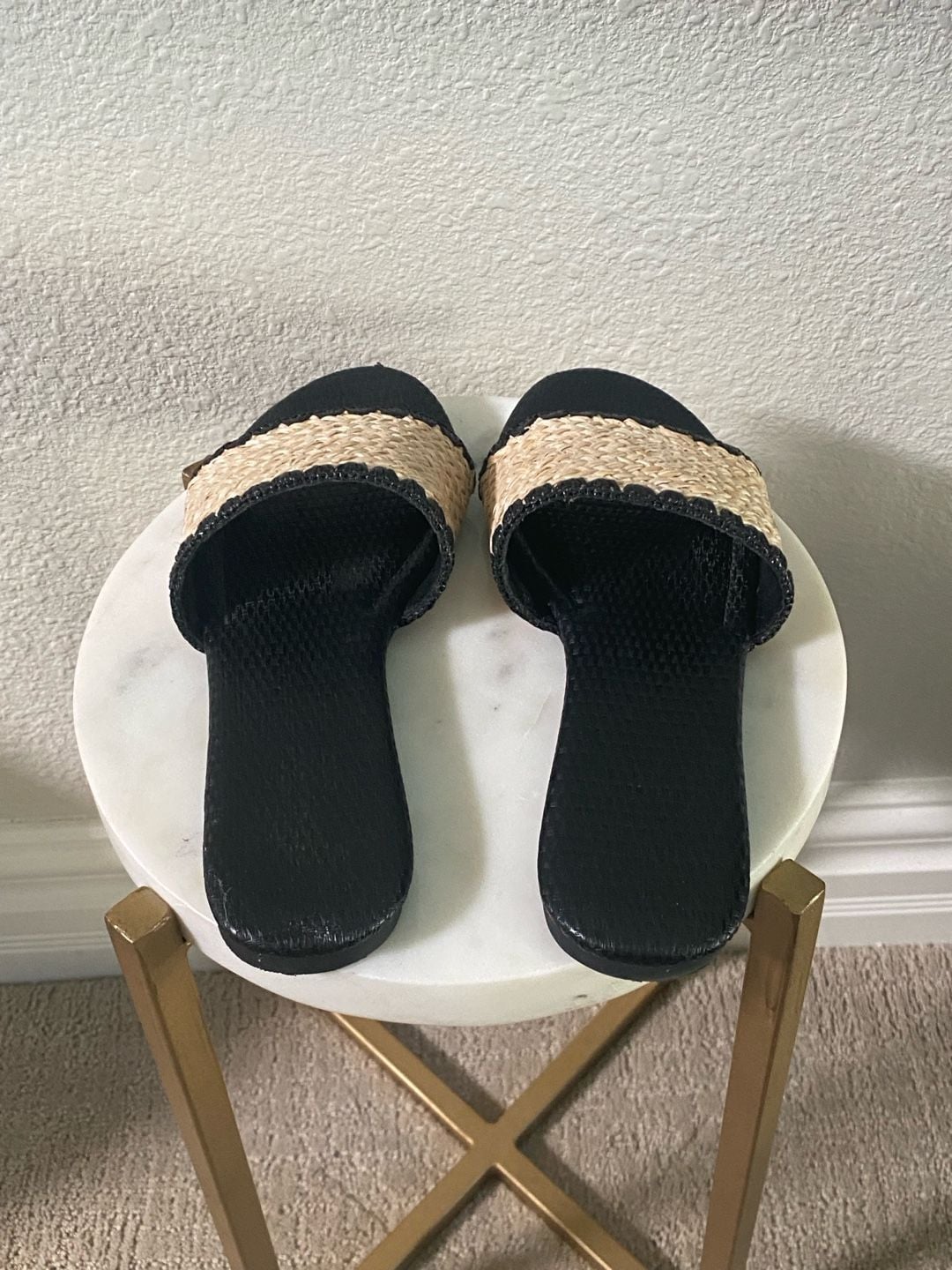 Mtzyoa Women Flat Slide Sandals Straw Raffia Black Slides 8