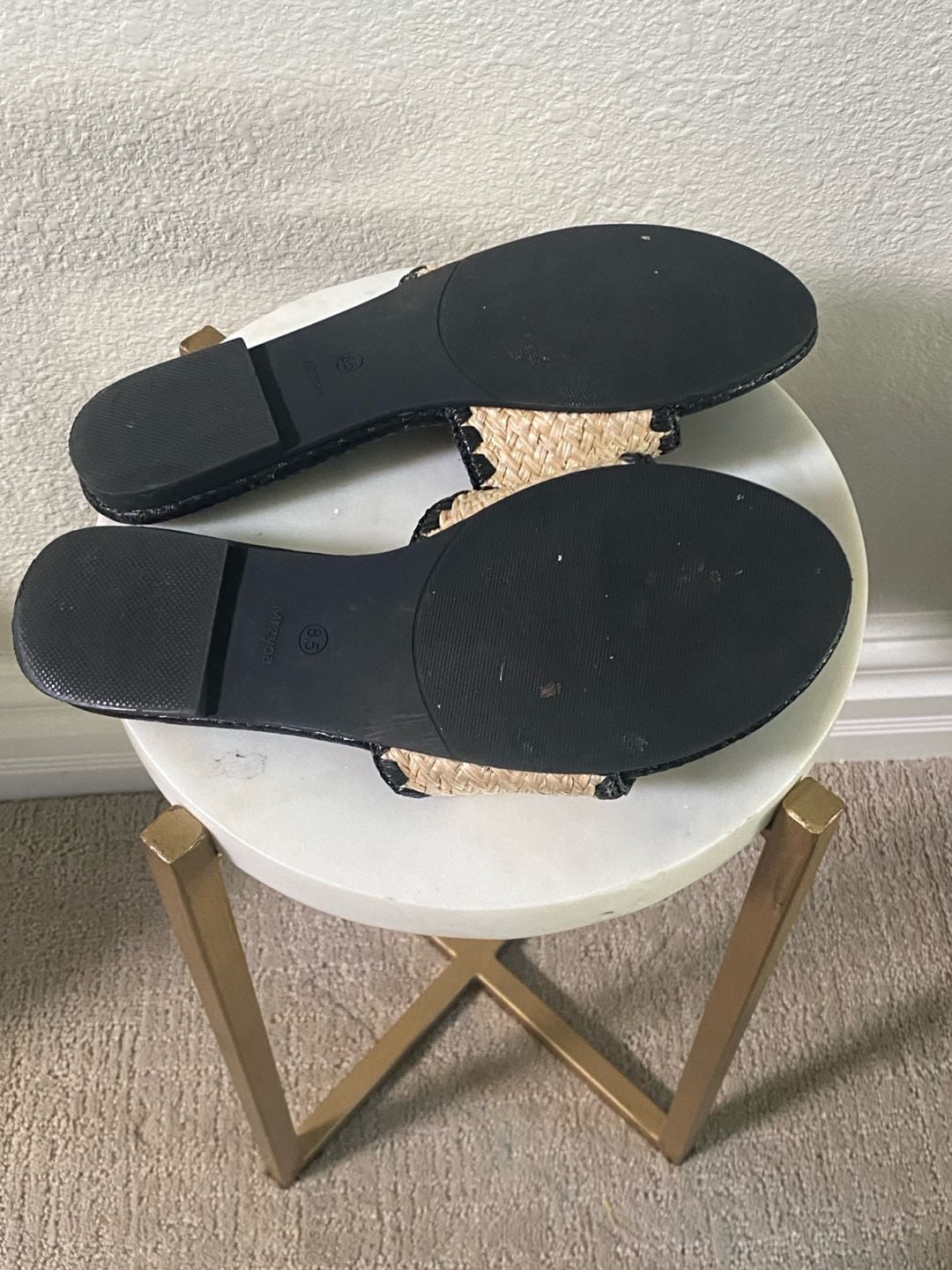 Mtzyoa Women Flat Slide Sandals Straw Raffia Black Slides 9