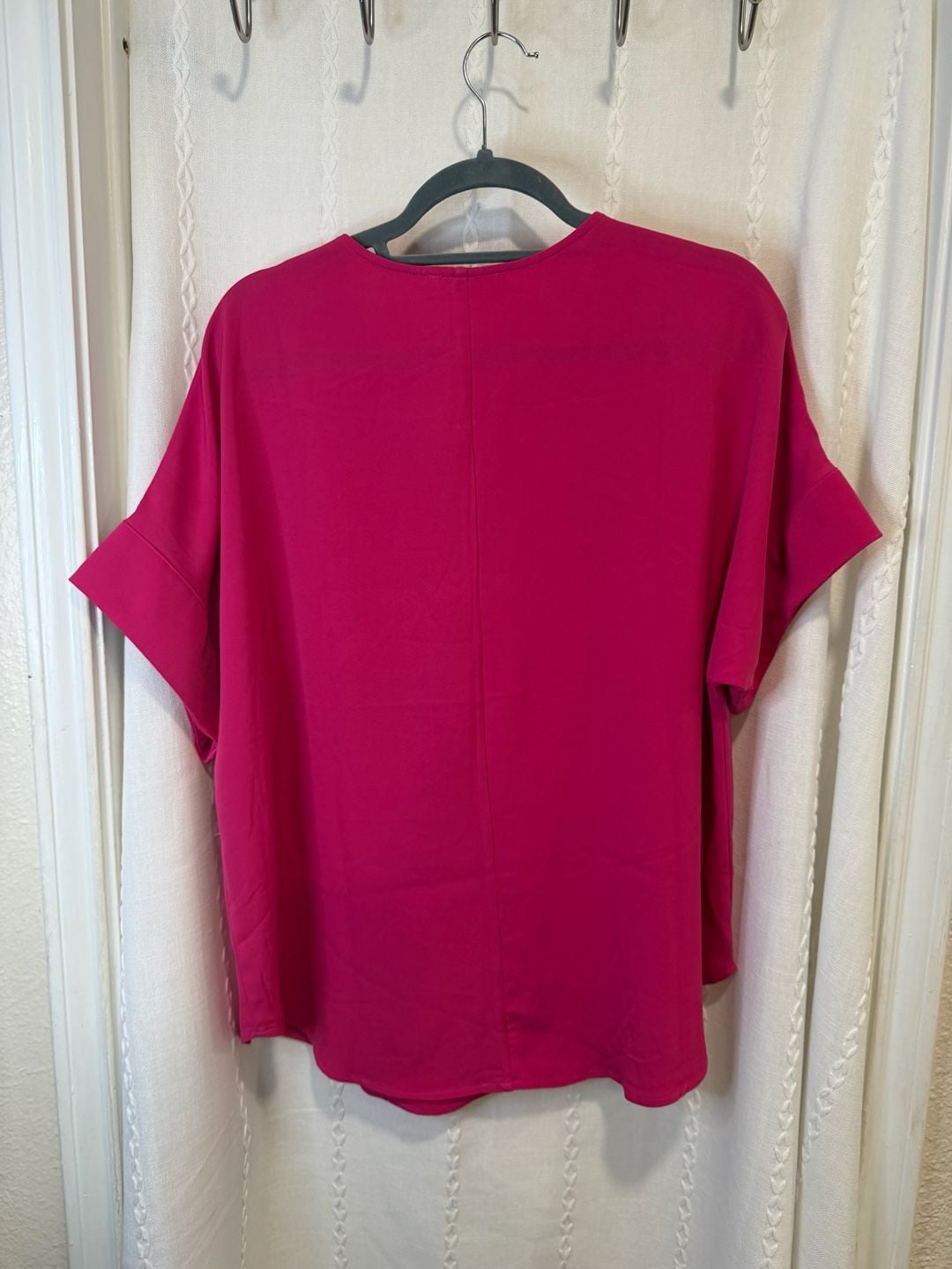 Zenana Women’s Large Hot Pink V-Neck Short Sleeve Blouse Tunic Top 3