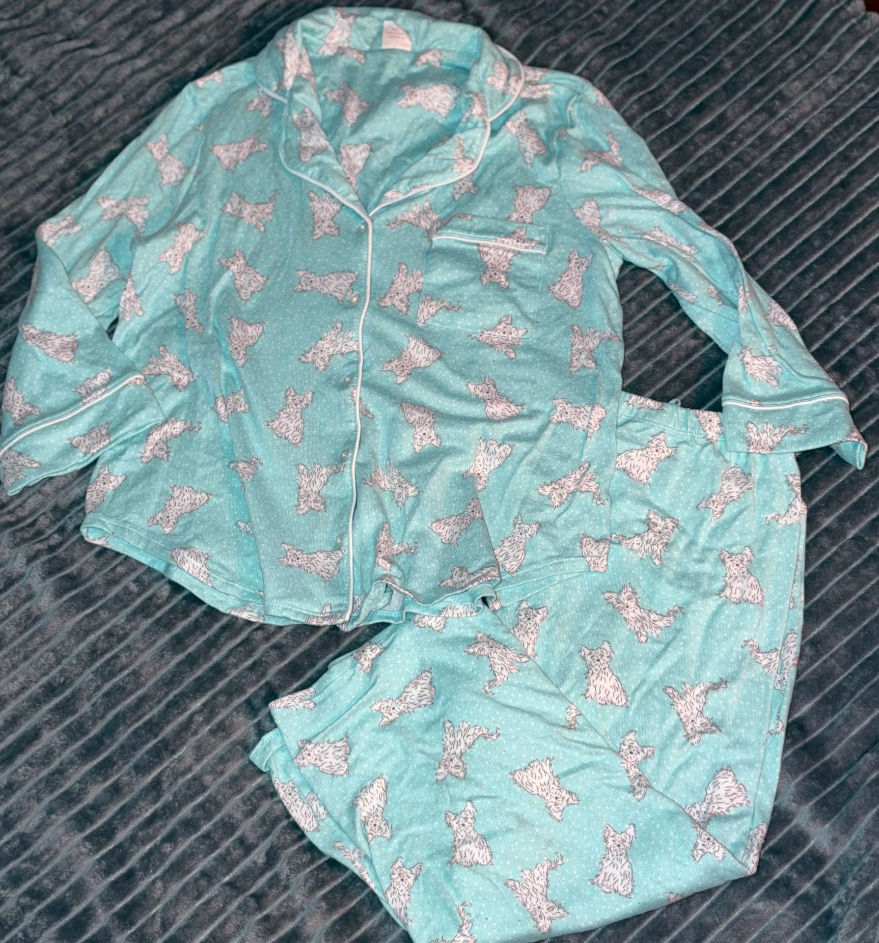 Secret Treasures Pajama Set Size M (8-10) Turquoise Dog Print 1