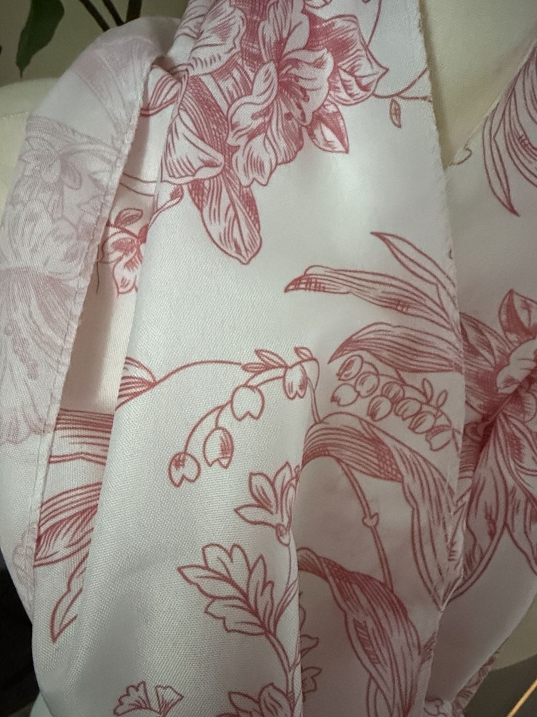 Pink Floral Toile Scarf Lightweight Long Botanical Print 3
