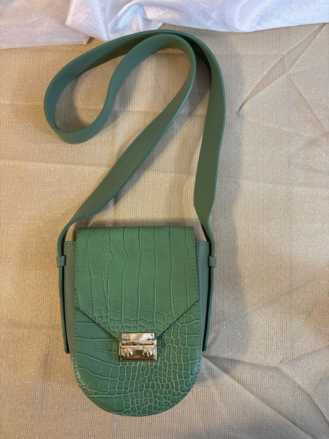 ISADORA Green Croc Embossed Italian Leather Crossbody Bag 2