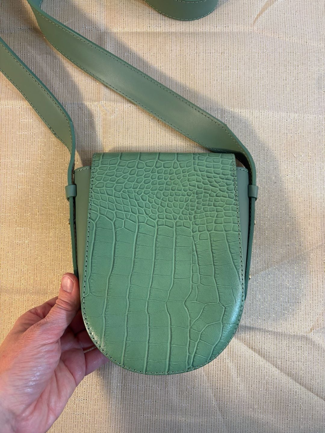 ISADORA Green Croc Embossed Italian Leather Crossbody Bag 3