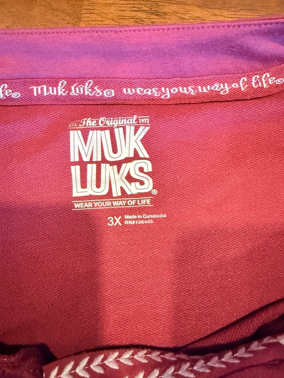 MUK LUKS Womens 3X Plus Pajama Set Burgundy Embroidered Lounge Top Pants 4