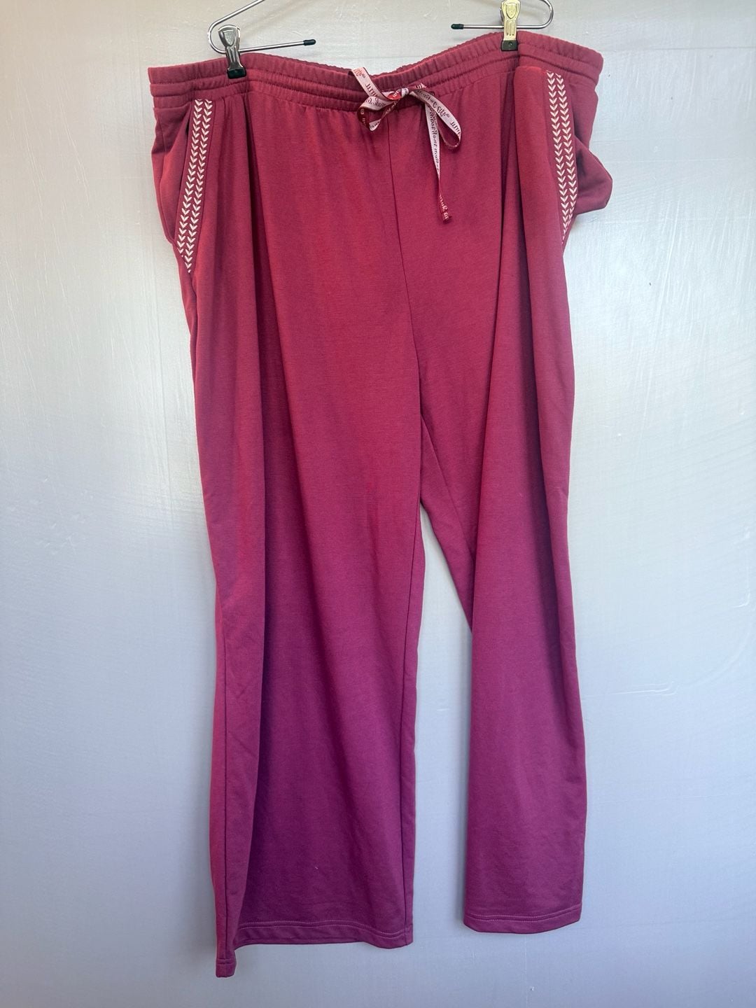 MUK LUKS Womens 3X Plus Pajama Set Burgundy Embroidered Lounge Top Pants 8