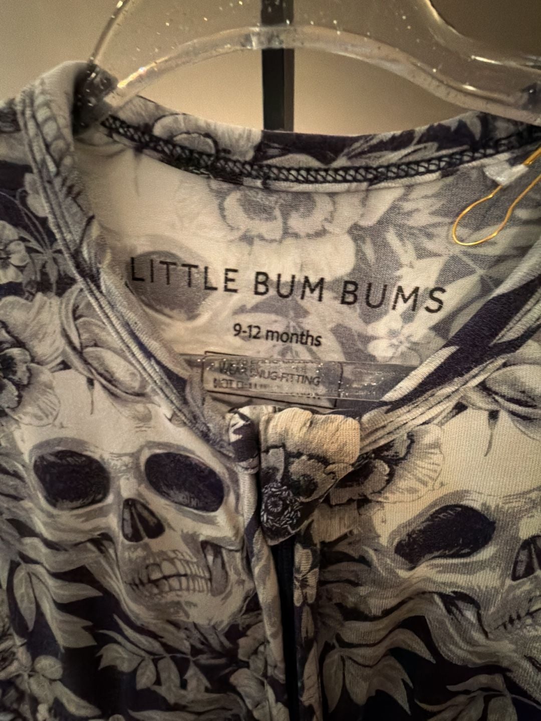 Little Bum Bums Short-Sleeve Size 9-12 Months Black White Floral Skull Romper 3