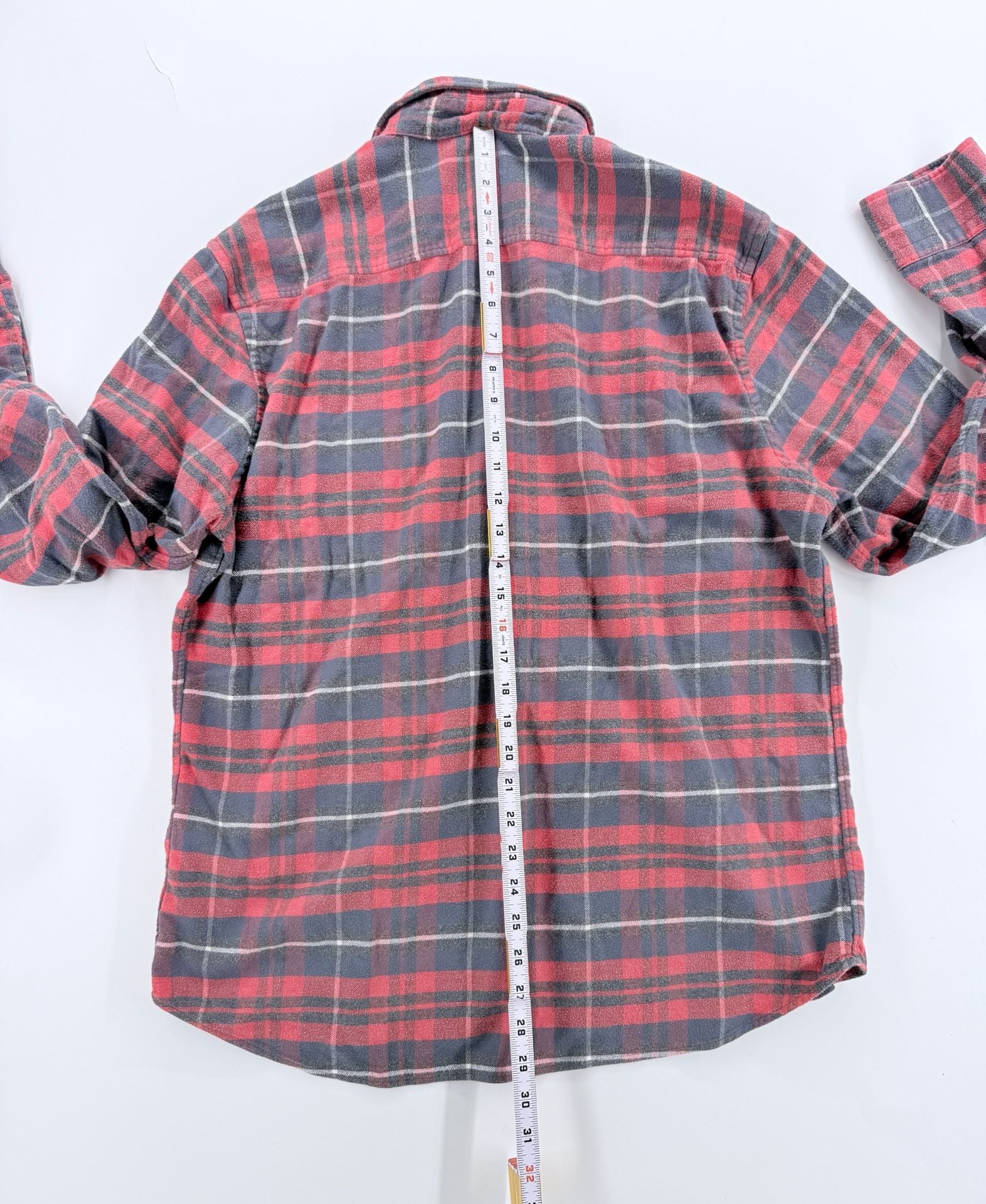 Faherty Brand Plaid Flannel Shirt Size L Red Navy Organic Cotton 5