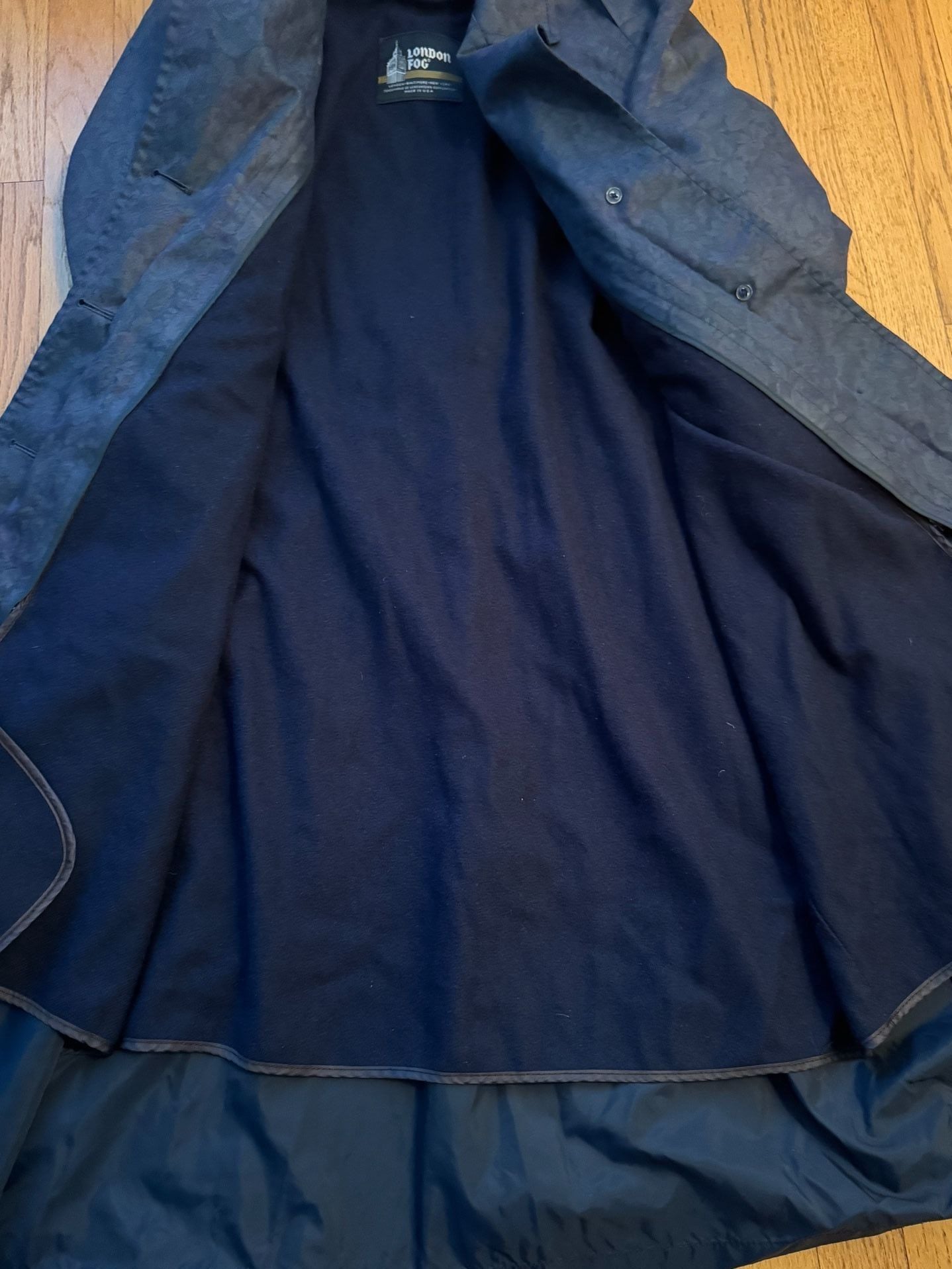 London Fog Floral Trench Coat Size 10 Petite Blue Jacquard 8