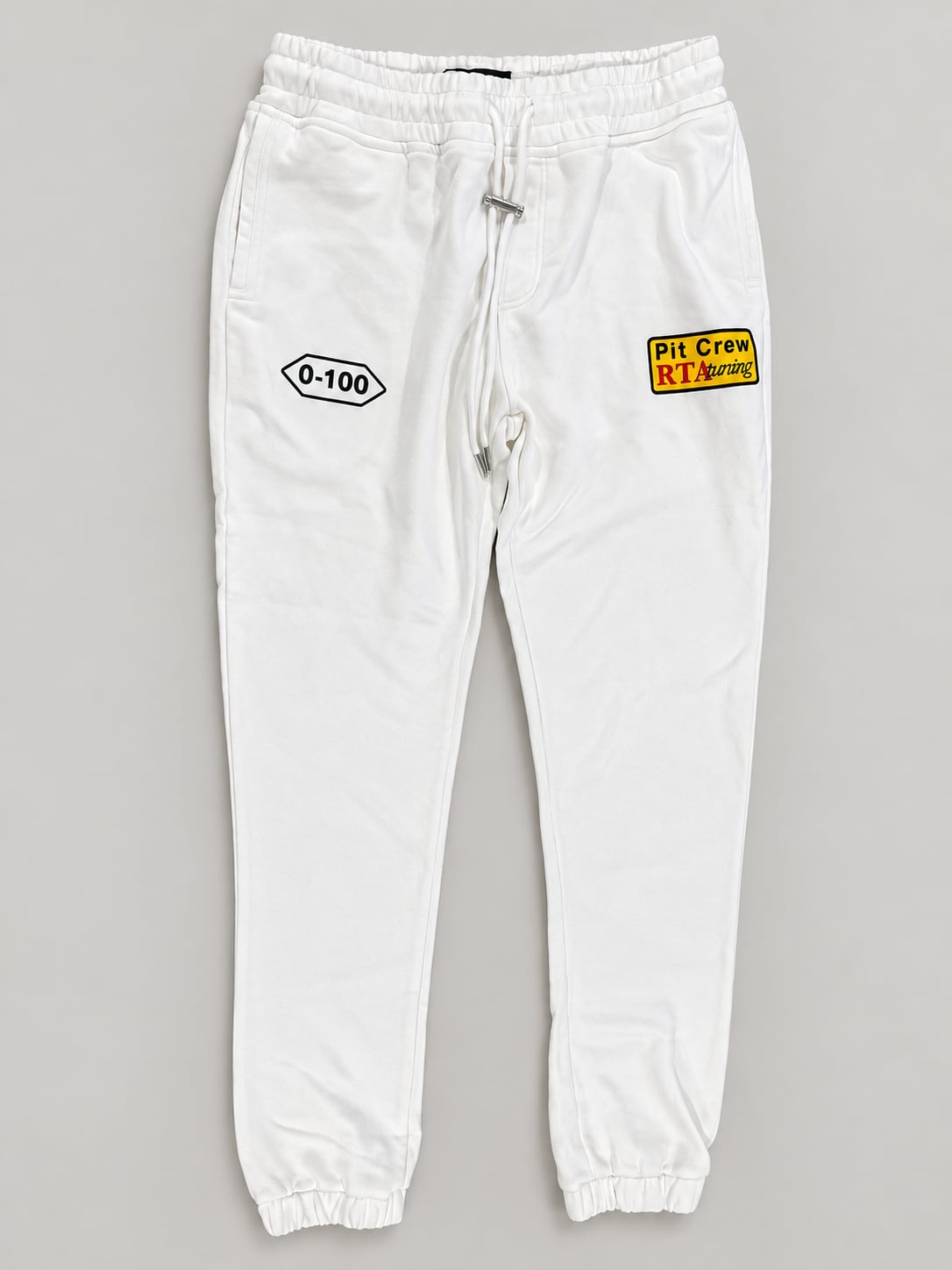 RtA Men’s Medium White Racing Graphic Joggers Pit Crew Sweatpants With Tags 3