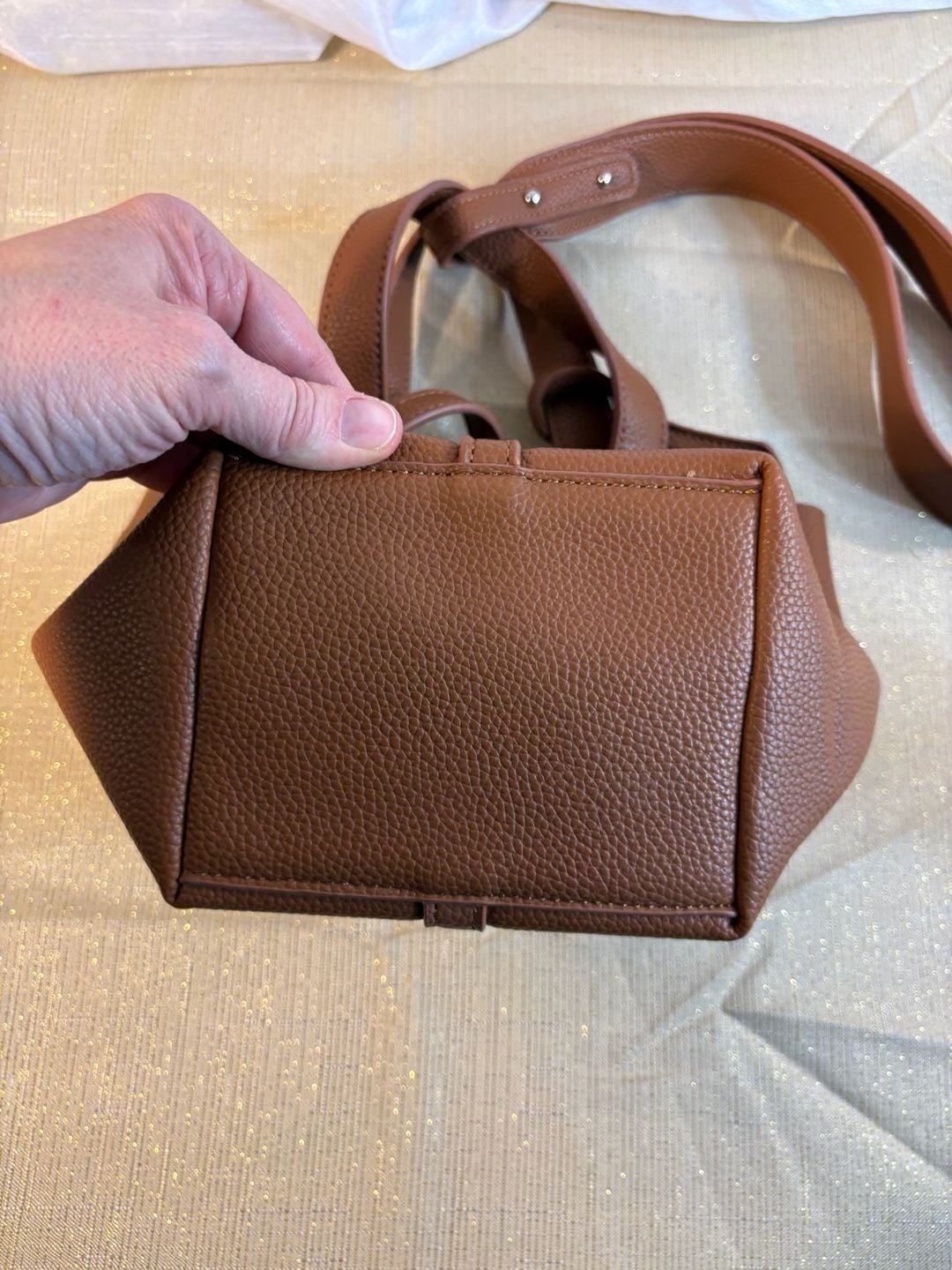 Unbranded Brown Pebbled Leather Bucket Bag Crossbody With Lock 6