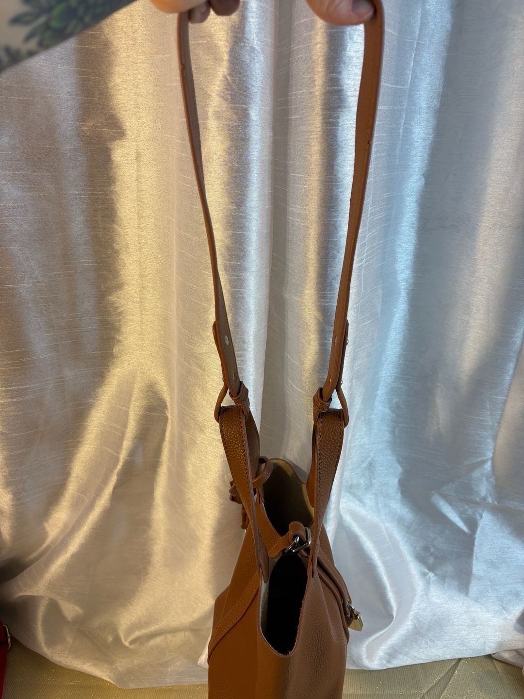 Unbranded Brown Pebbled Leather Bucket Bag Crossbody With Lock 8