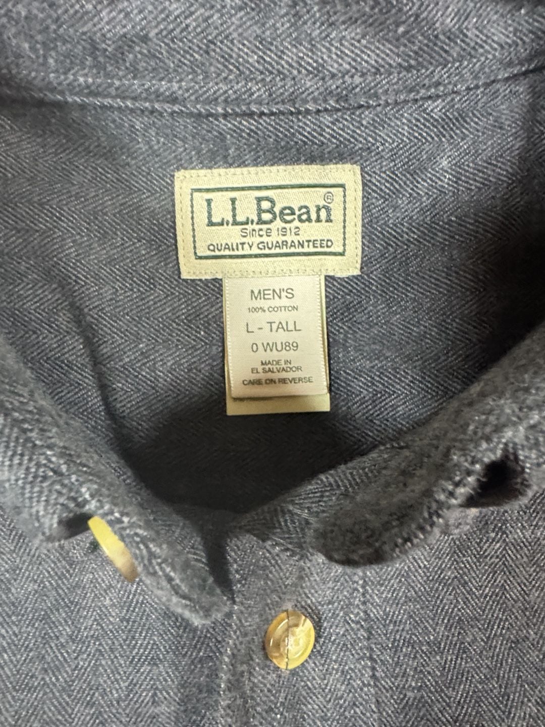 L.L. Bean Cotton Flannel Shirt Size L-Tall Gray Herringbone 3