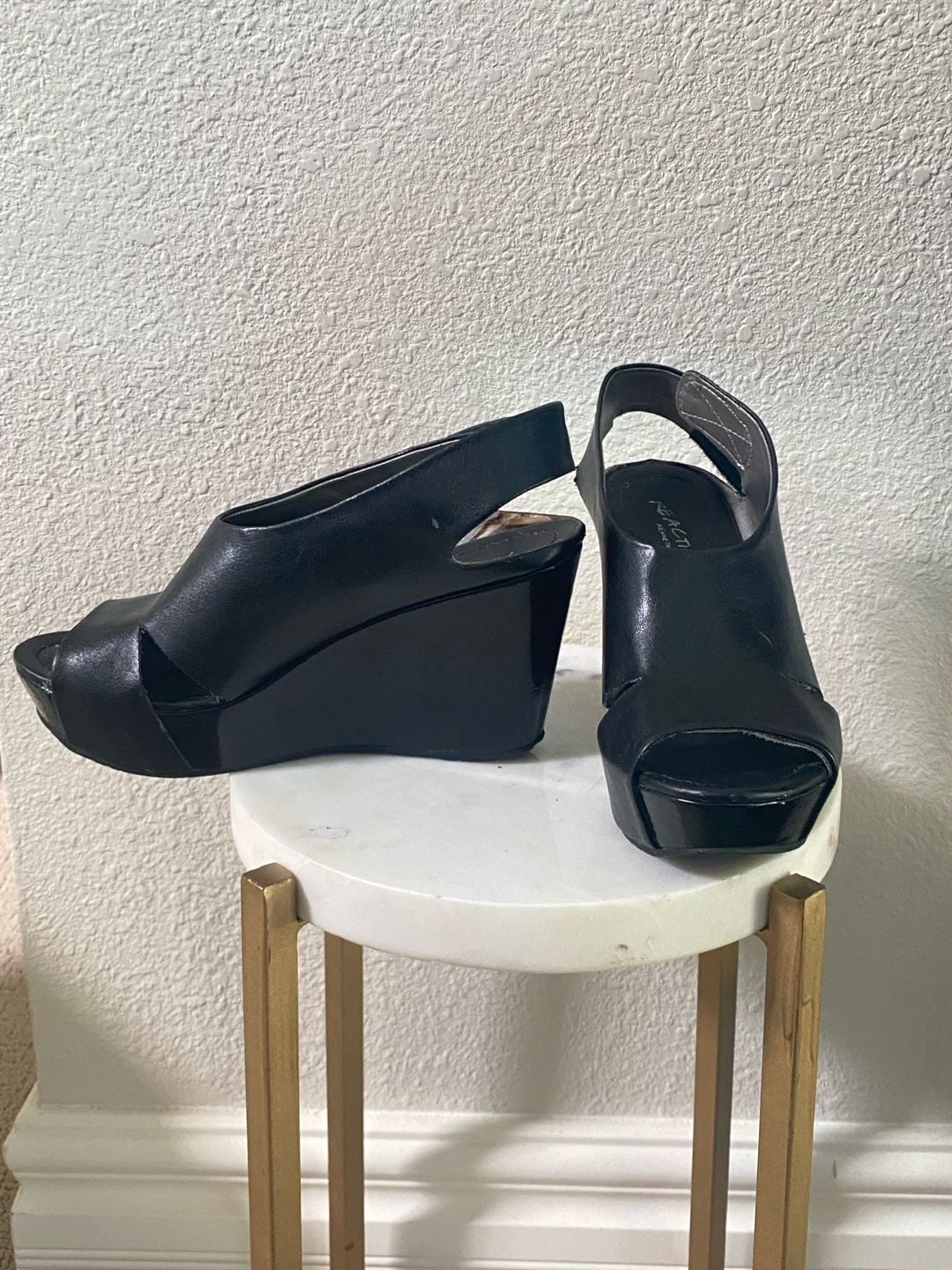 Kenneth Cole Reaction Wedge Sandals Size 7.5 Black Platform Peep Toe 2