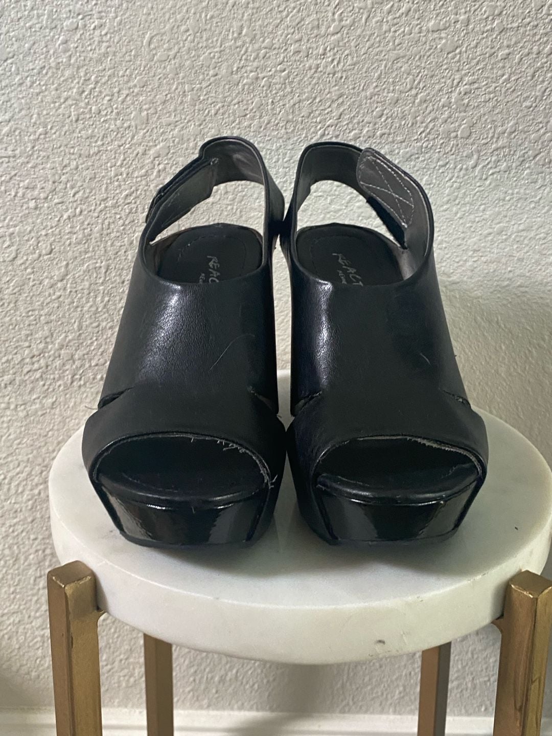 Kenneth Cole Reaction Wedge Sandals Size 7.5 Black Platform Peep Toe 3