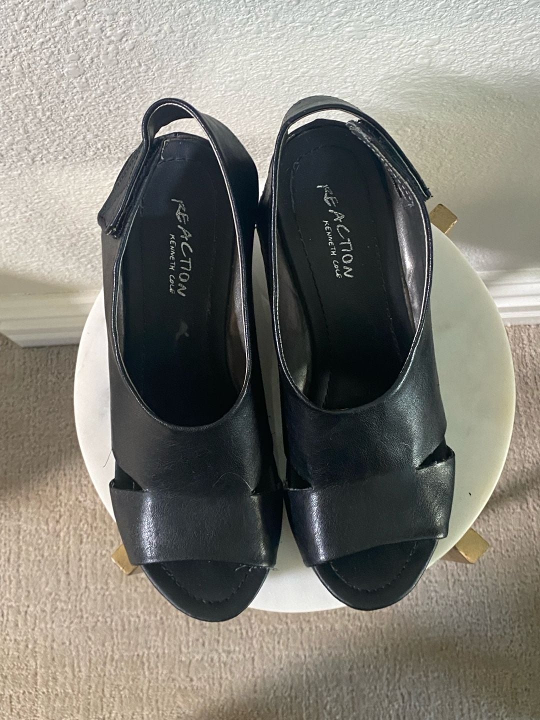 Kenneth Cole Reaction Wedge Sandals Size 7.5 Black Platform Peep Toe 4