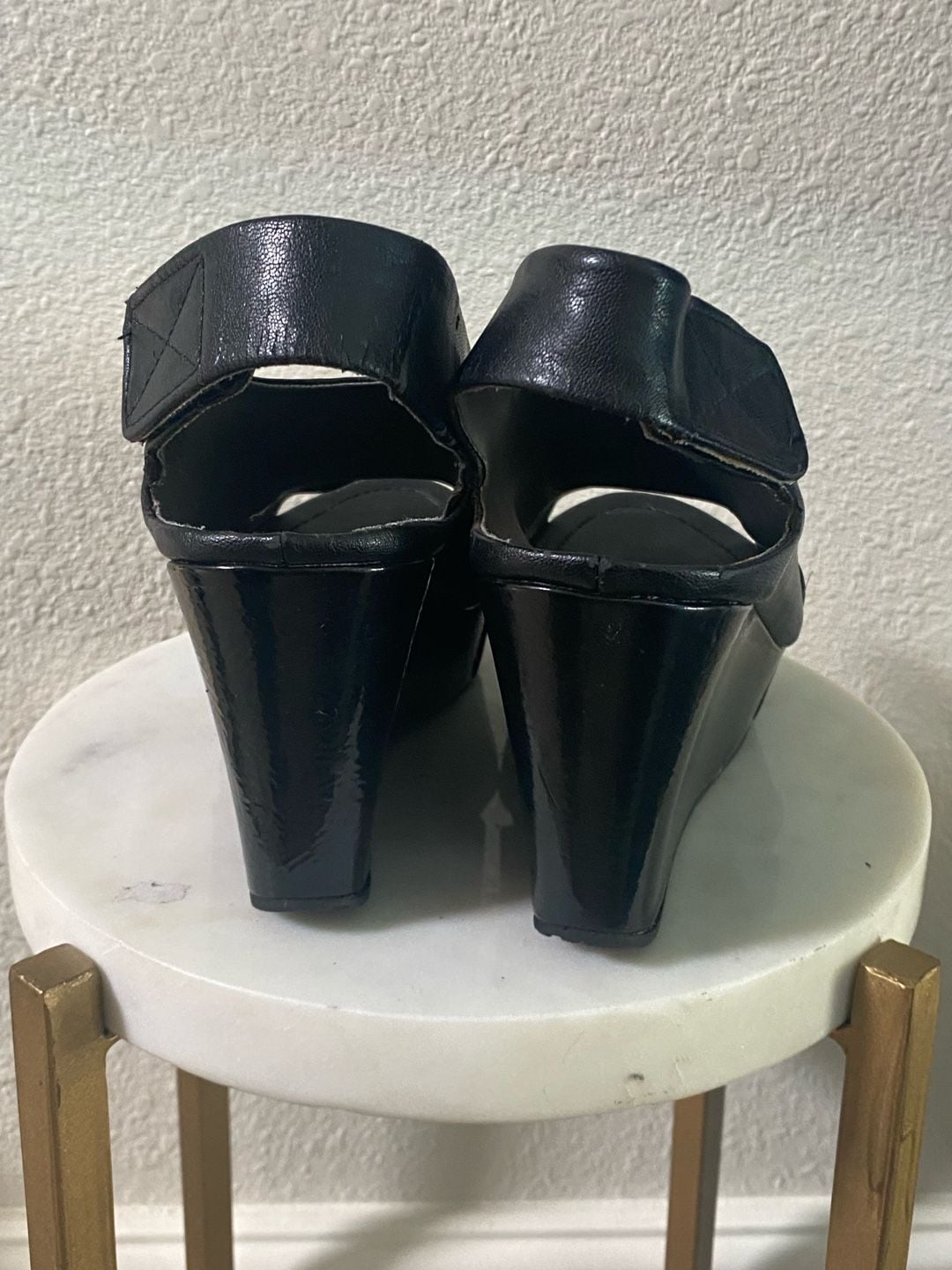 Kenneth Cole Reaction Wedge Sandals Size 7.5 Black Platform Peep Toe 5