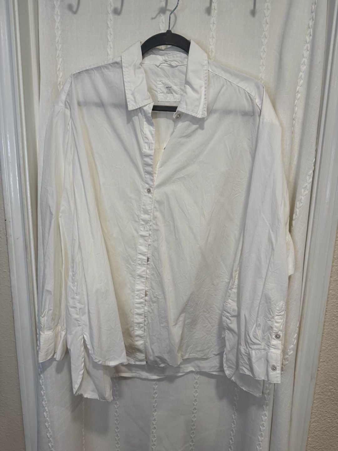 Aerie Women’s Large White Oversized Button Down Shirt Long Sleeve Relaxed Tunic 2