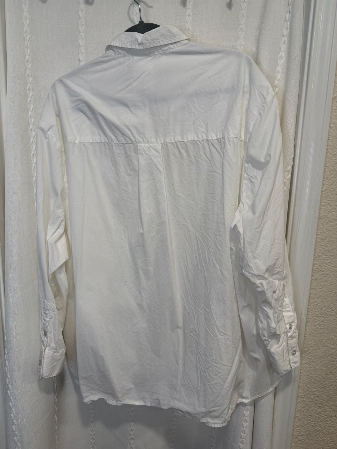 Aerie Women’s Large White Oversized Button Down Shirt Long Sleeve Relaxed Tunic 3