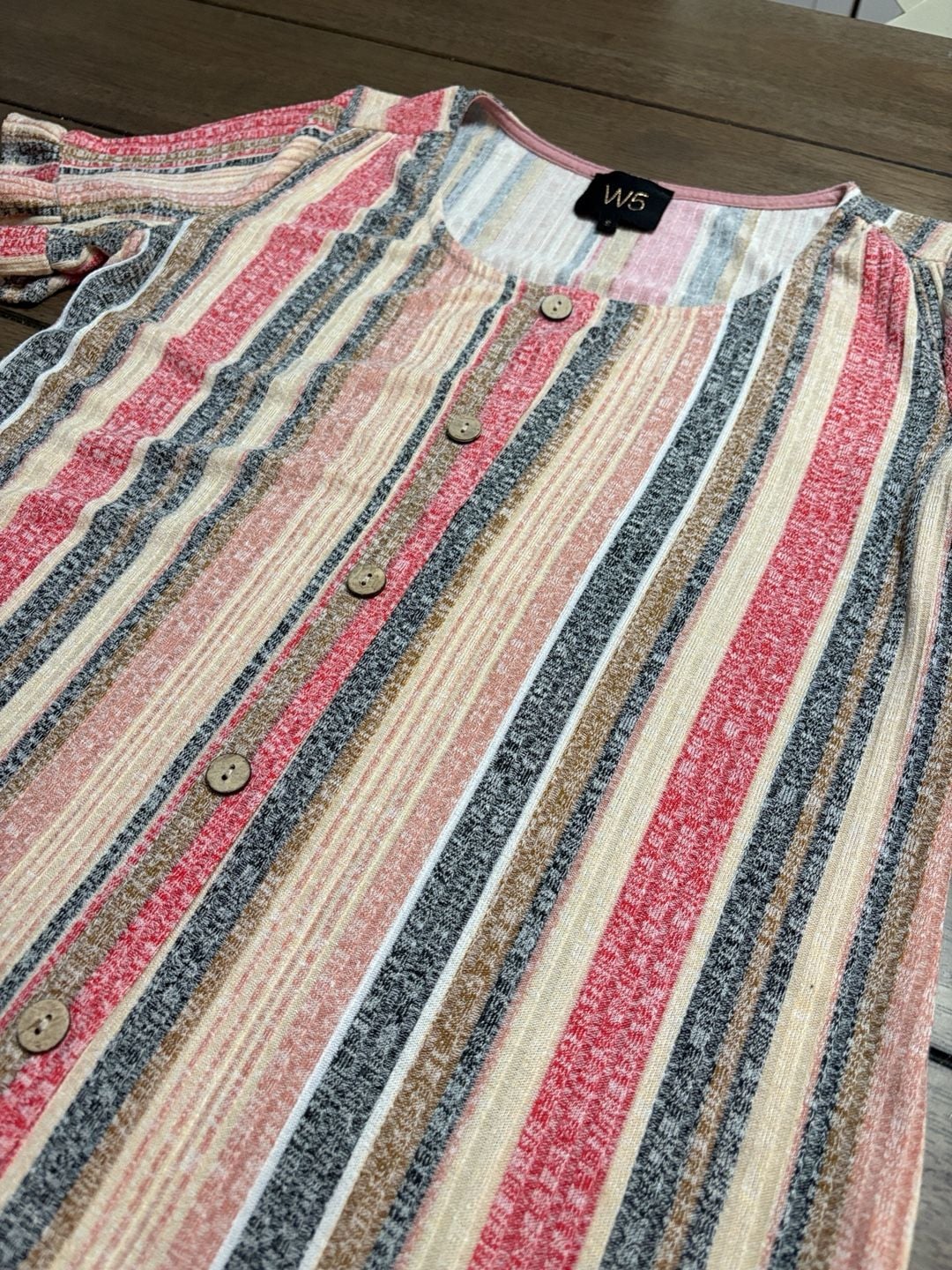 W5 Striped Blouse Size S Multicolor Button Front Ruffle Short Sleeve Top 3