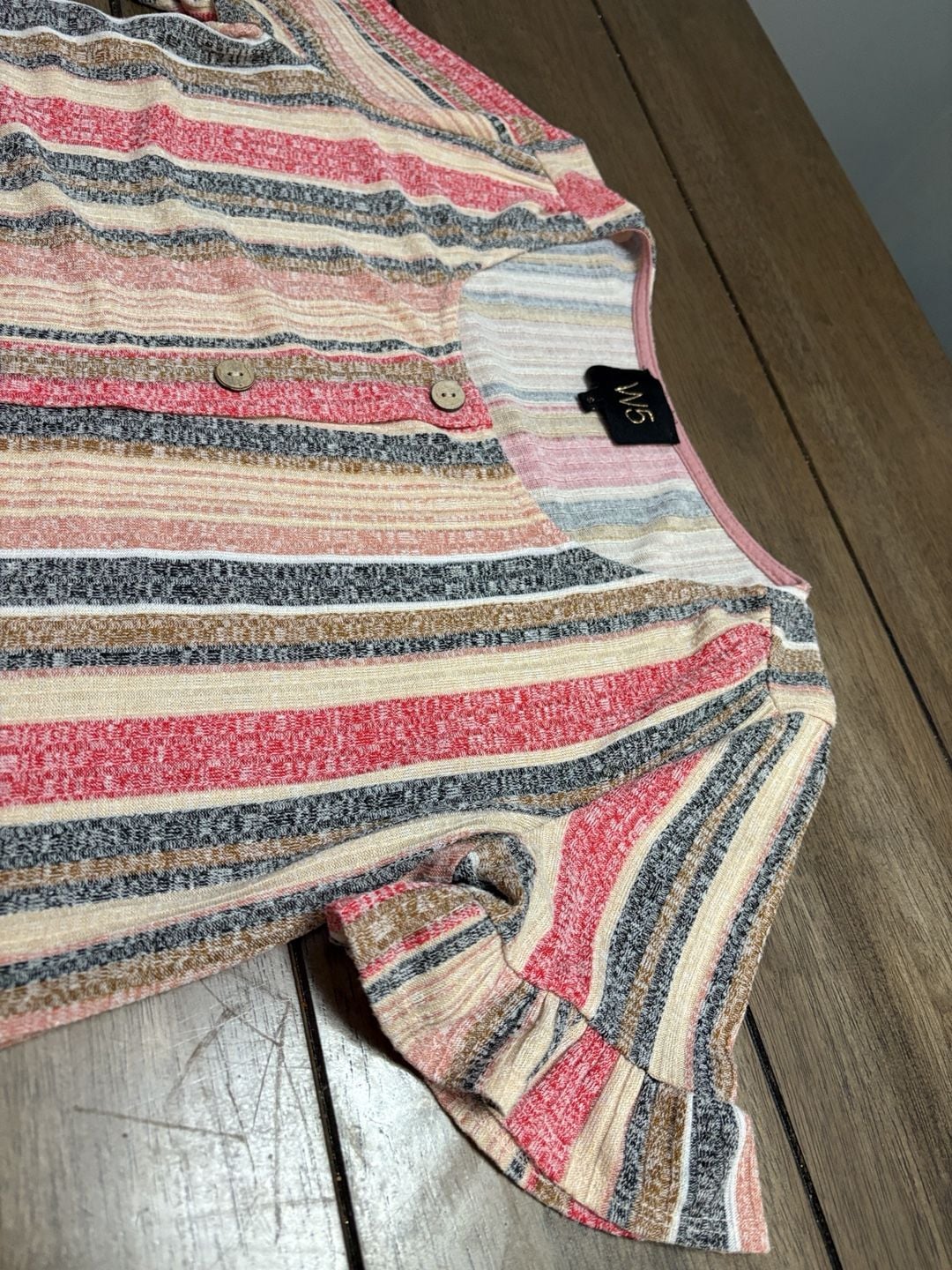 W5 Striped Blouse Size S Multicolor Button Front Ruffle Short Sleeve Top 4