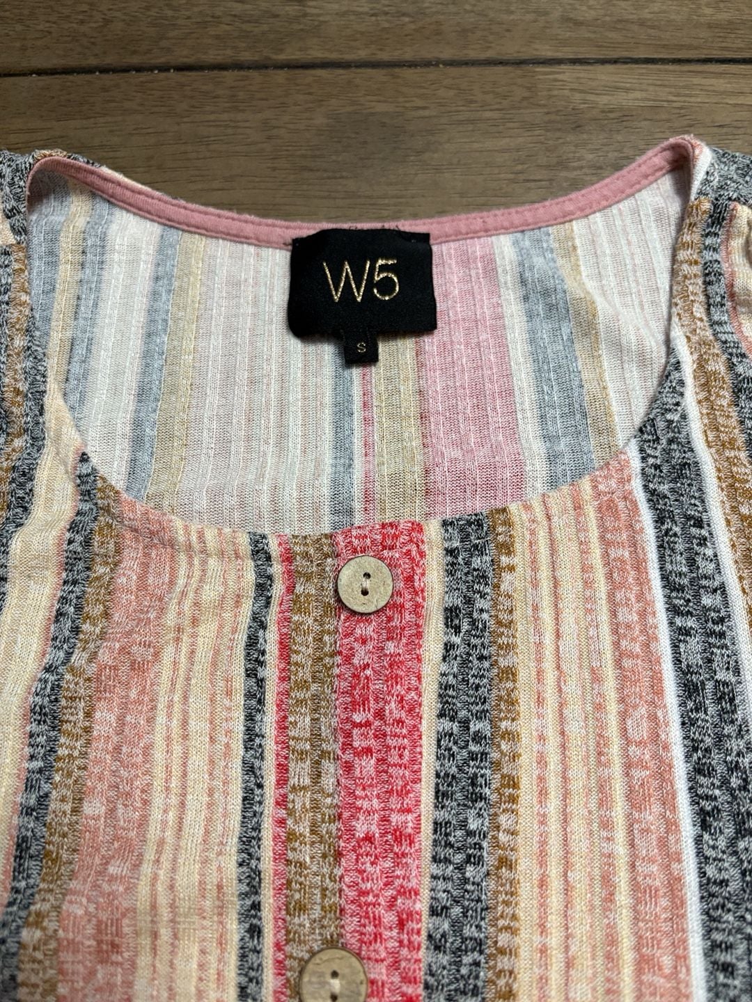 W5 Striped Blouse Size S Multicolor Button Front Ruffle Short Sleeve Top 5