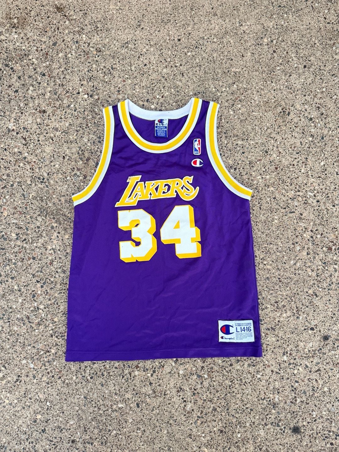 Vintage Champion LA Lakers Shaquille O'Neal 34 Jersey Size L 14-16 2