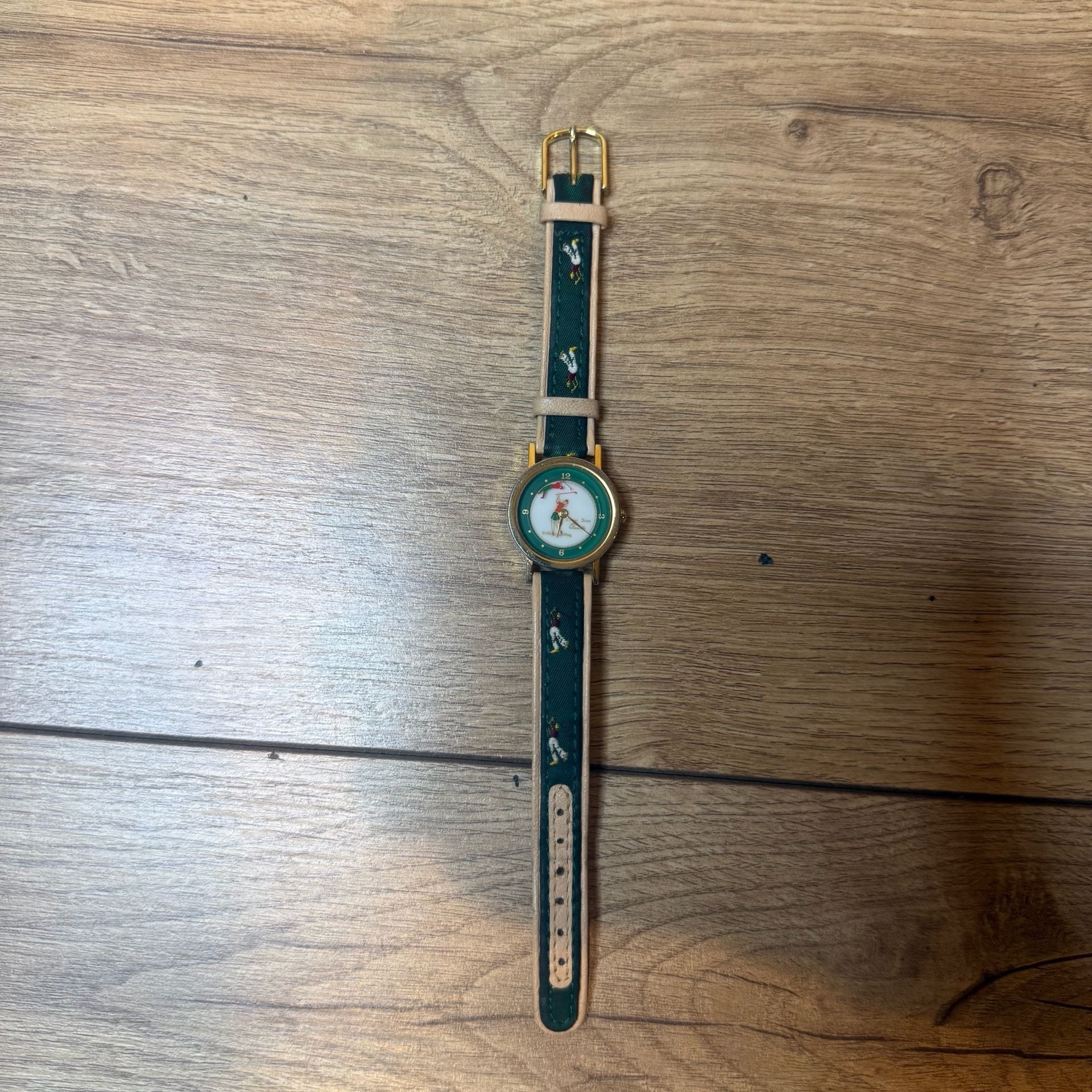 Louis Dior Vintage Golf Wristwatch Green Leather Strap 2