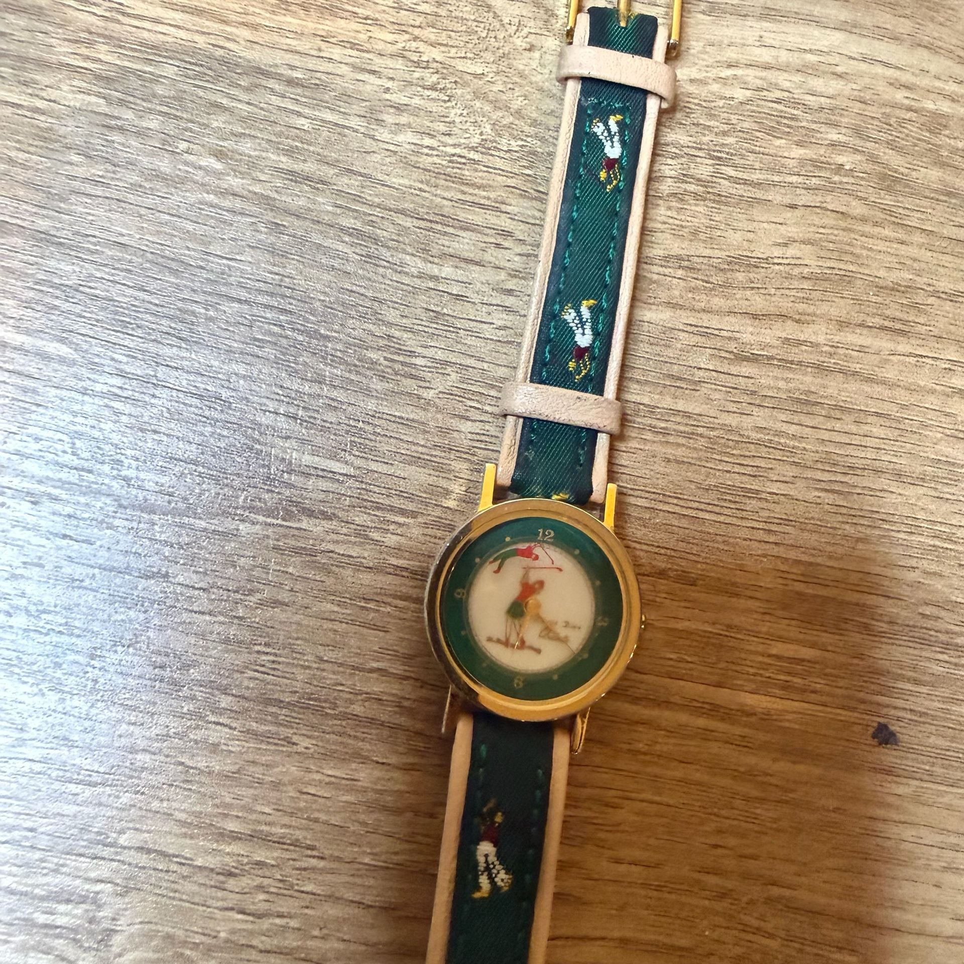 Louis Dior Vintage Golf Wristwatch Green Leather Strap 3