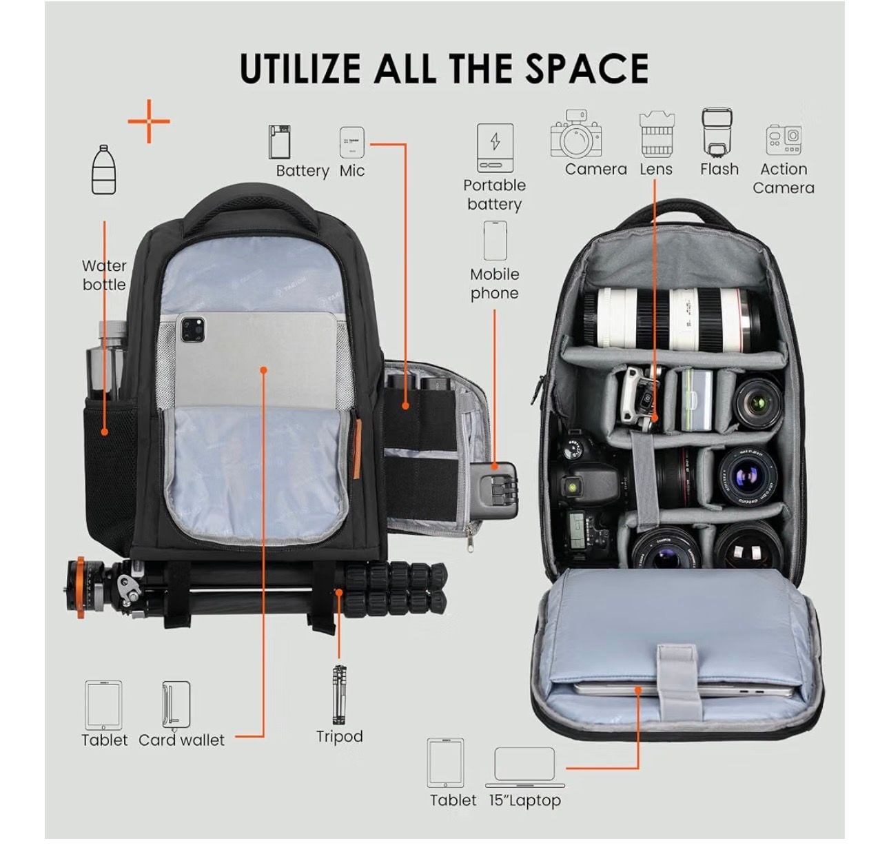 TARION TB-04 Camera Backpack 12L Black 3