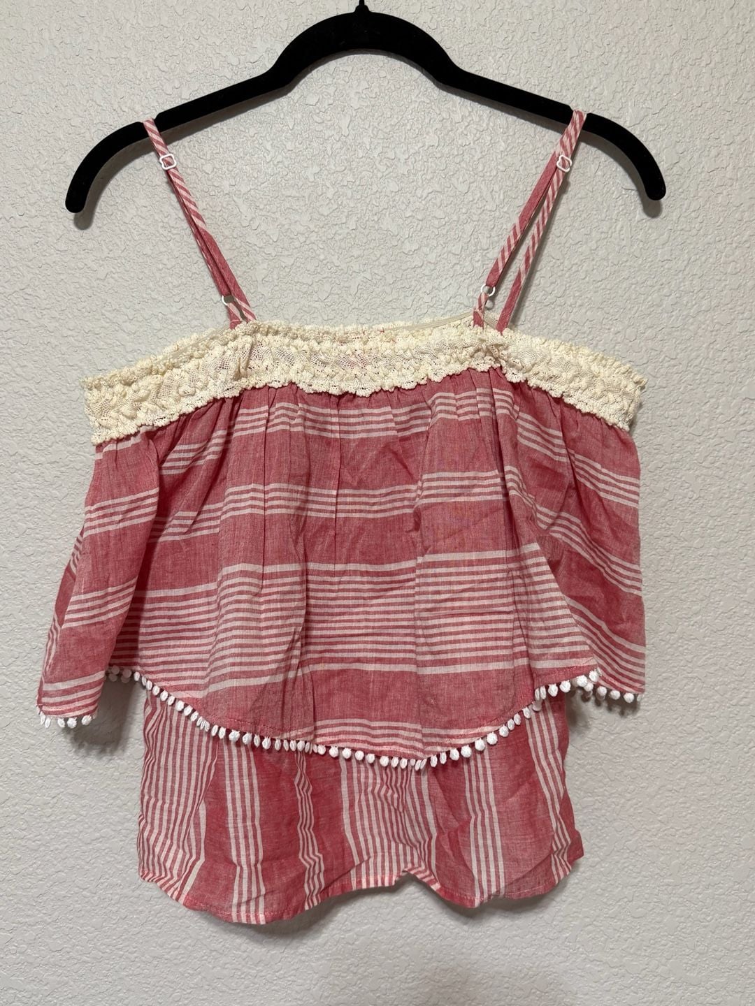 Chelsea & Violet Camisole Top Size M Red White Striped Pom Pom Overlay 3