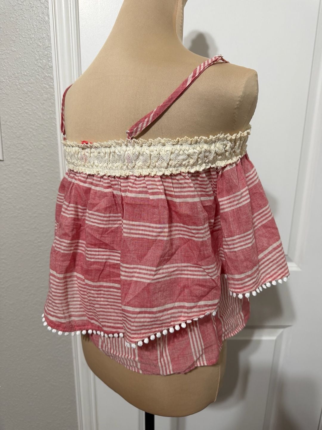 Chelsea & Violet Camisole Top Size M Red White Striped Pom Pom Overlay 4