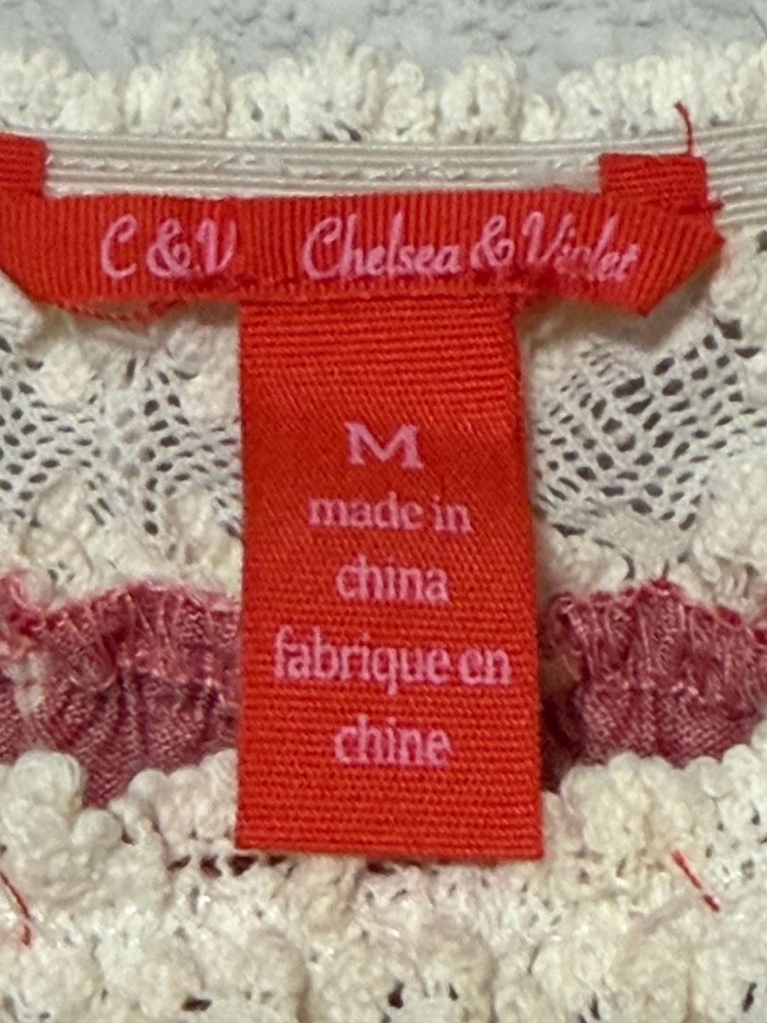Chelsea & Violet Camisole Top Size M Red White Striped Pom Pom Overlay 5